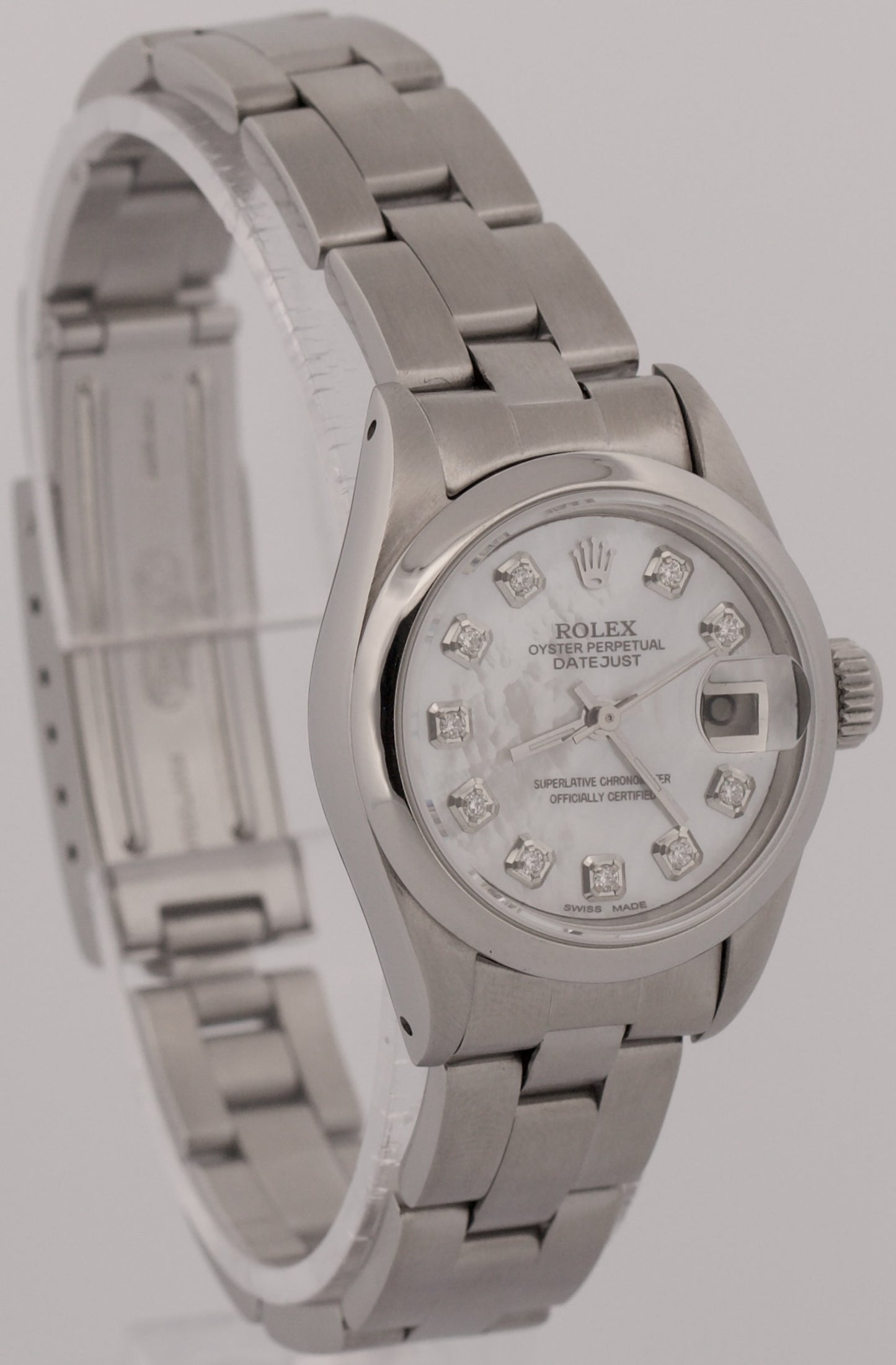 1984 Ladies Rolex Date 69160 Mother Of Pearl Diamond 26mm Steel Oyster Watch
