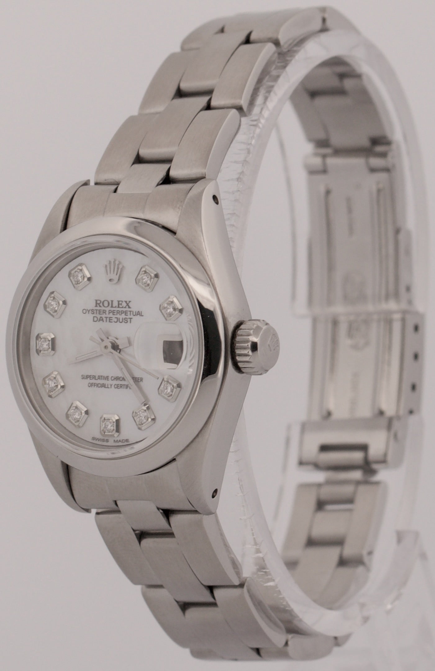 1984 Ladies Rolex Date 69160 Mother Of Pearl Diamond 26mm Steel Oyster Watch