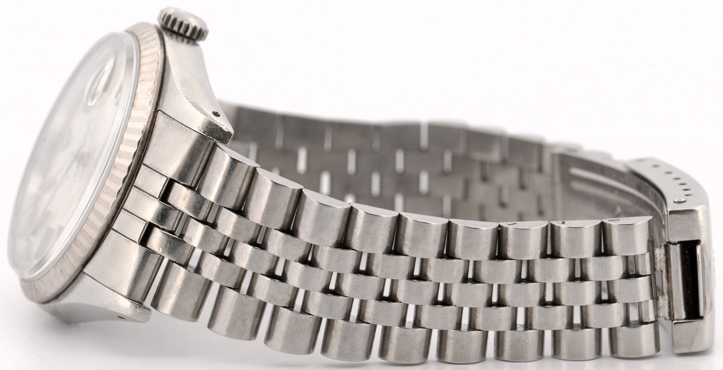 Rolex DateJust SILVER LINEN 36mm Stainless Steel 18K White Gold JUBILEE 16234