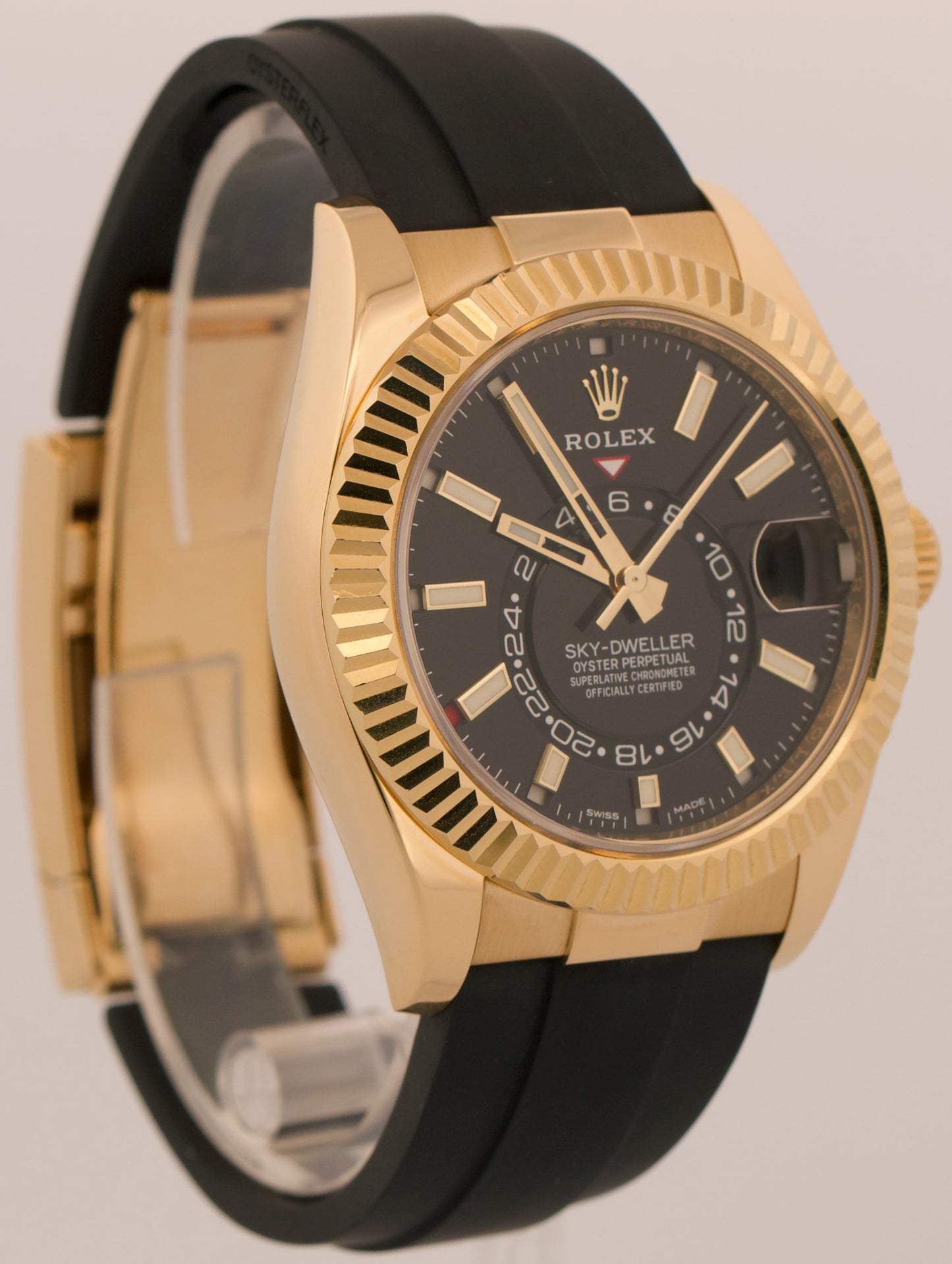 2021 Rolex Sky-Dweller 326238 18K Yellow Gold Black Oysterflex 42mm Box Papers