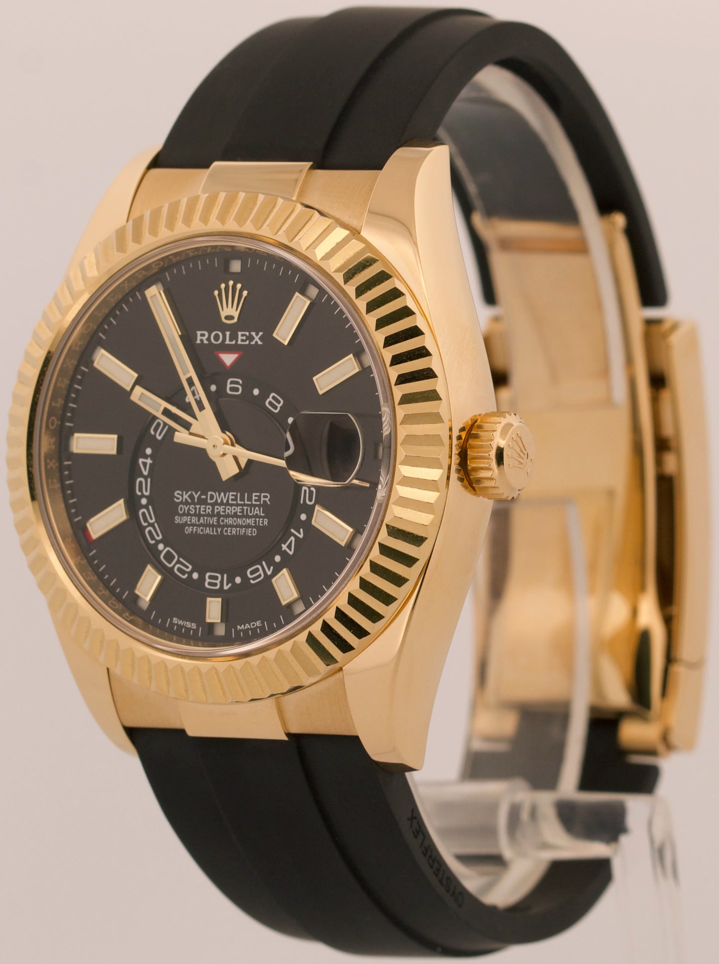 2021 Rolex Sky-Dweller 326238 18K Yellow Gold Black Oysterflex 42mm Box Papers