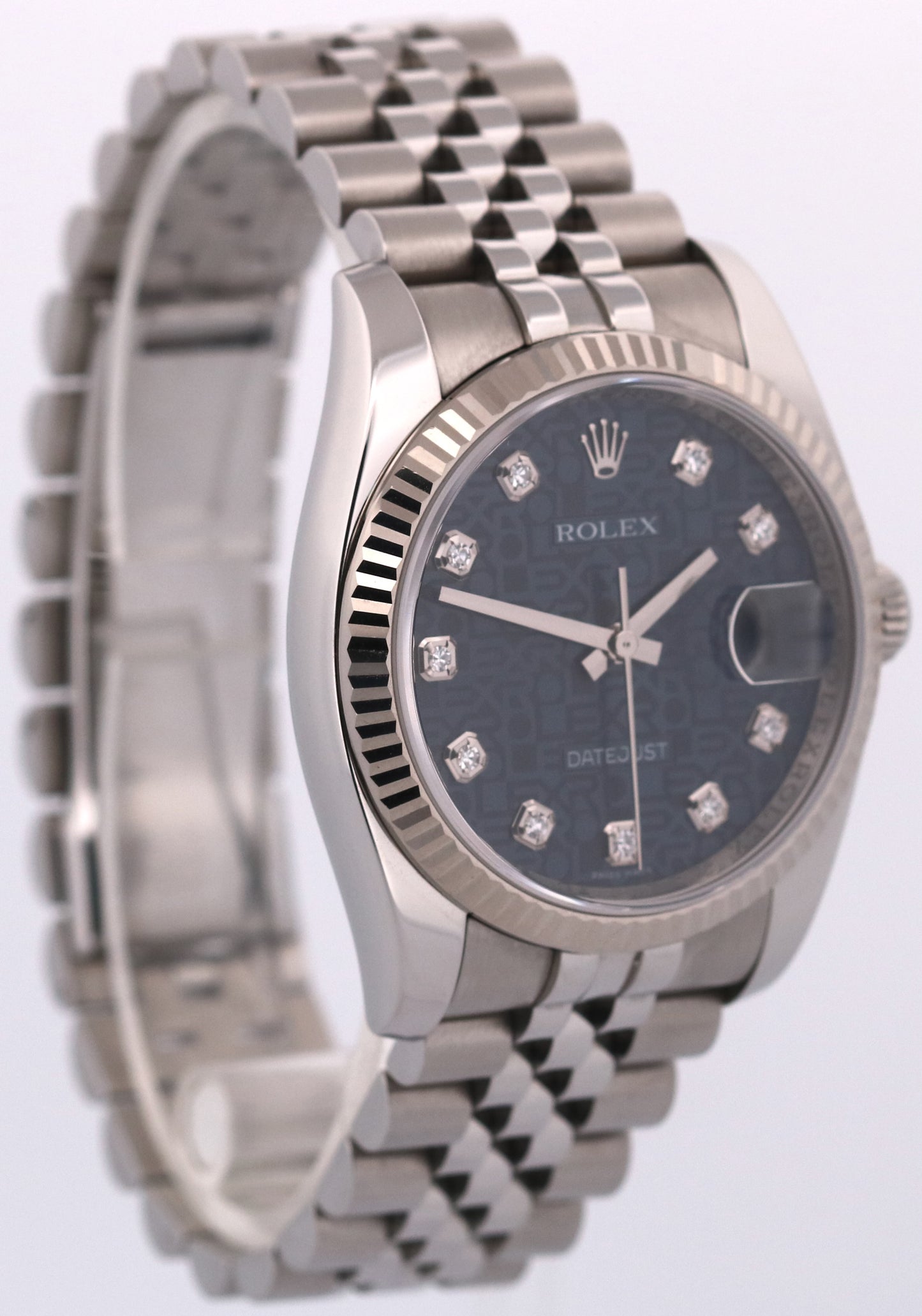 2011 Rolex DateJust 116234 Blue Jubilee Diamond 18K Steel 18K 36mm Box Papers