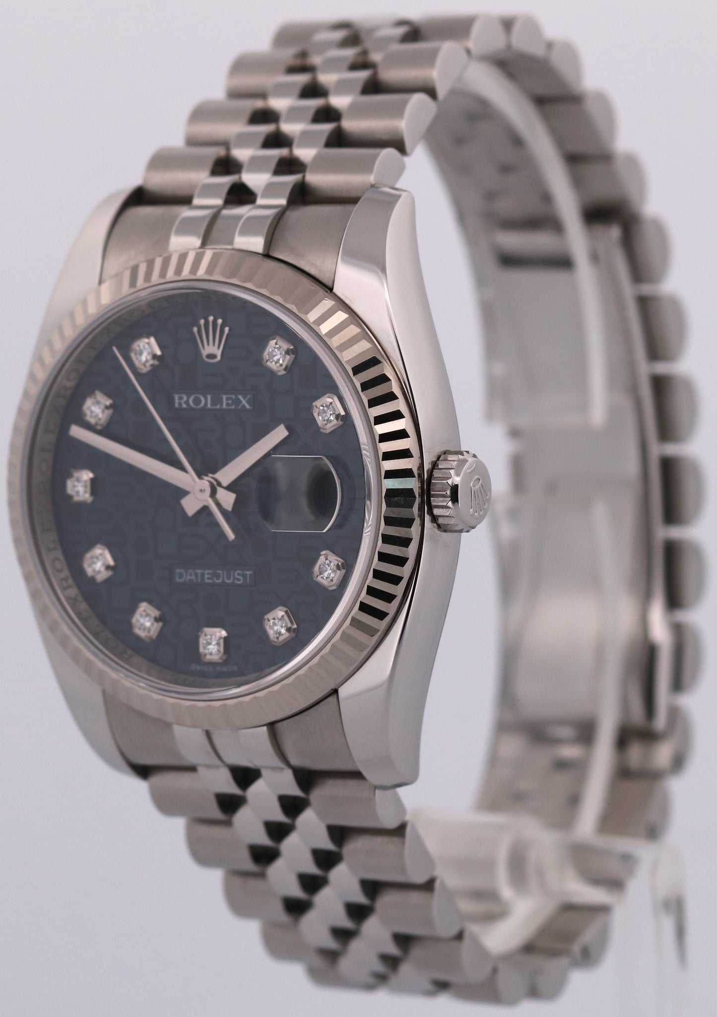 2011 Rolex DateJust 116234 Blue Jubilee Diamond 18K Steel 18K 36mm Box Papers