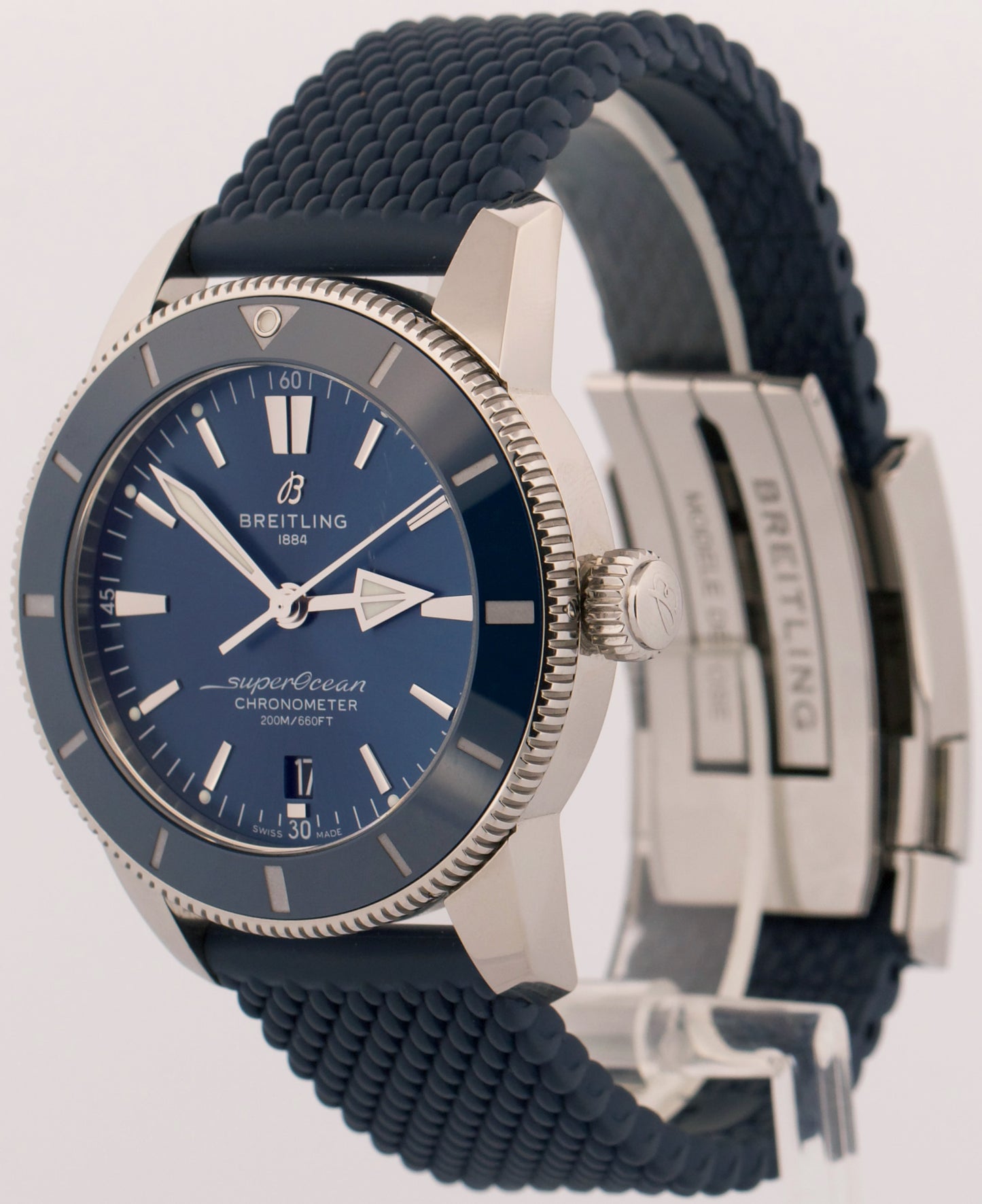 2023 Breitling Superocean Heritage AB2030 Steel 44mm Blue Rubber Box Papers