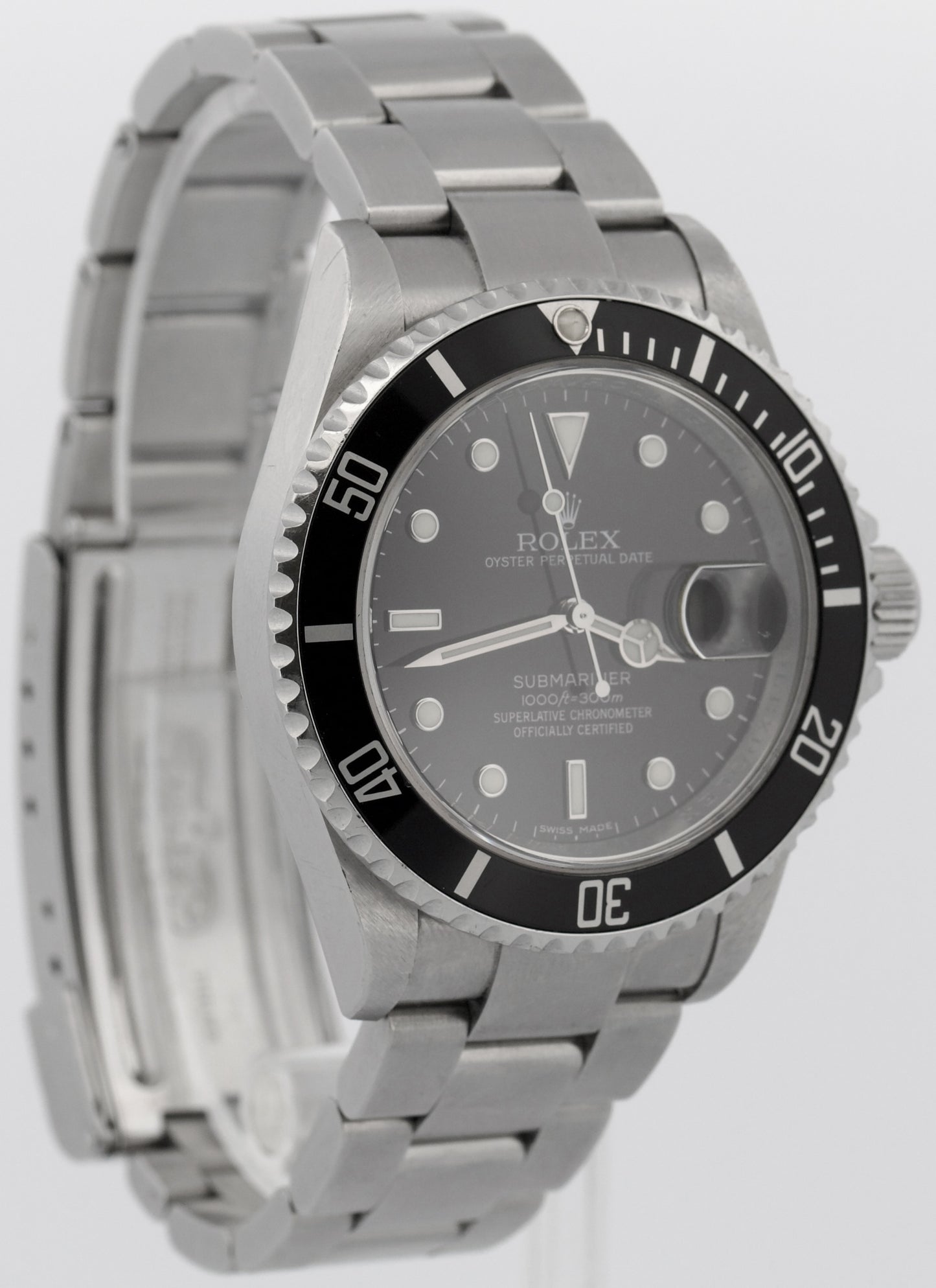 Rolex Submariner Date BLACK Stainless Steel REHAUT No-Holes 40mm Watch 16610