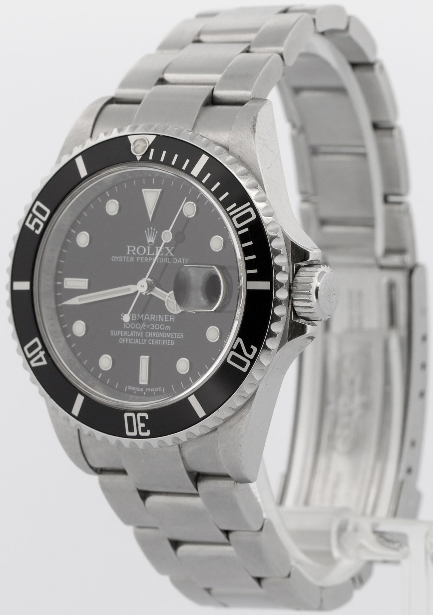 Rolex Submariner Date BLACK Stainless Steel REHAUT No-Holes 40mm Watch 16610
