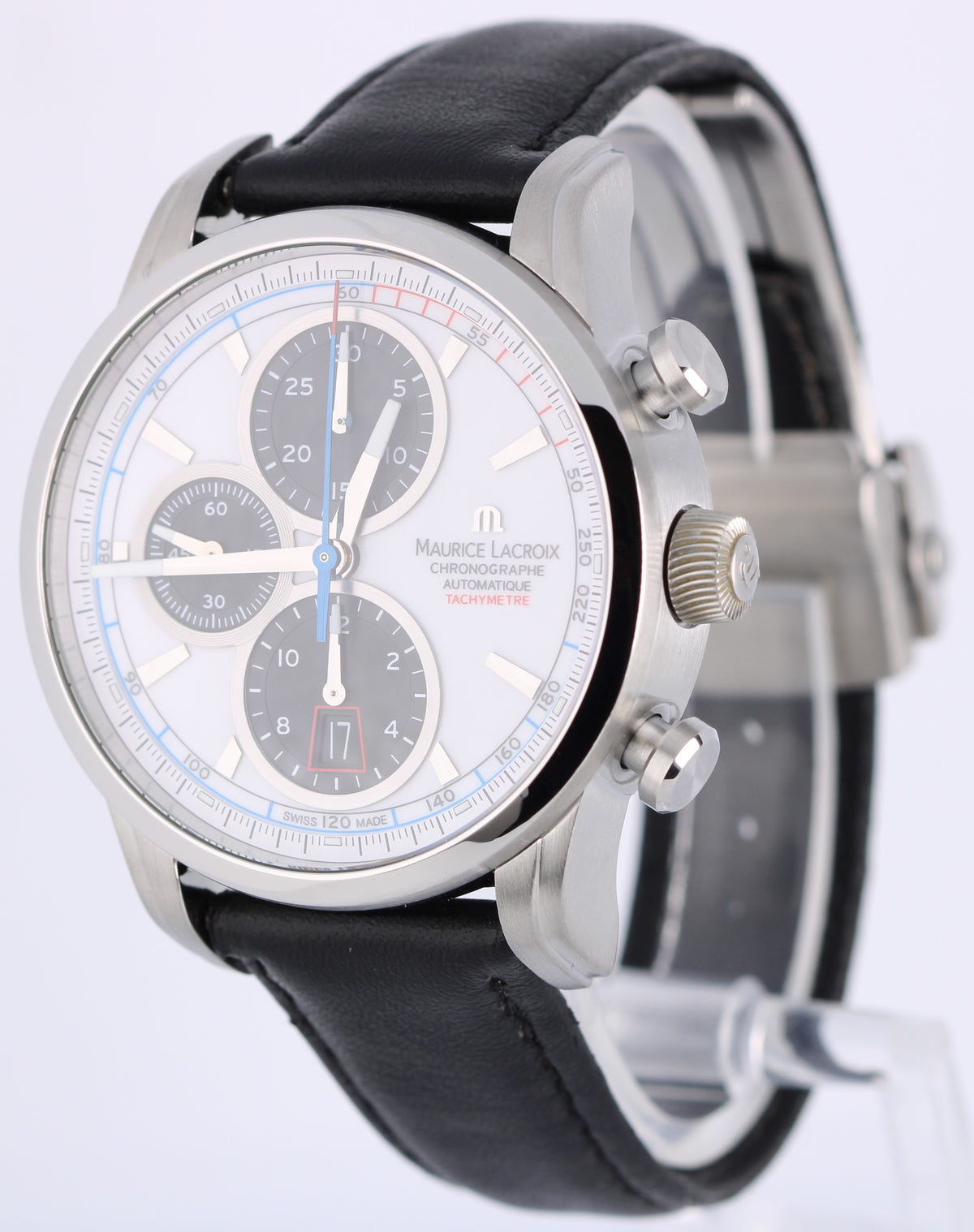 Maurice Lacroix Pontos Chronograph Retro PT6288 White 43mm Black Leather Watch