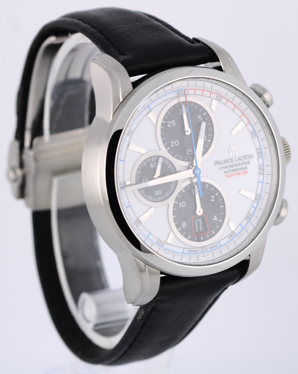Maurice Lacroix Pontos Chronograph Retro PT6288 White 43mm Black Leather Watch
