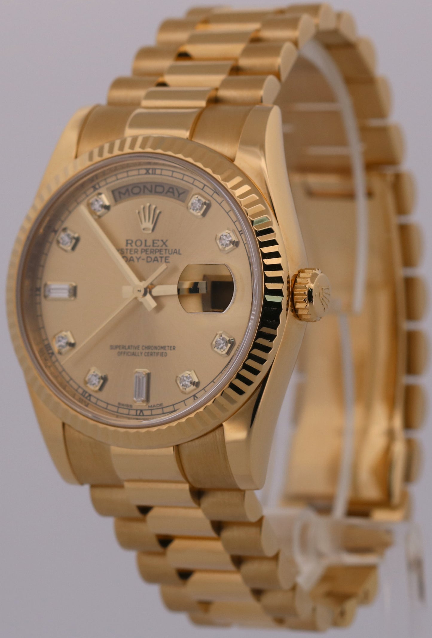 Rolex Day-Date 118238 Factory Diamond 18K Yellow Gold Random-Serial 36mm Box