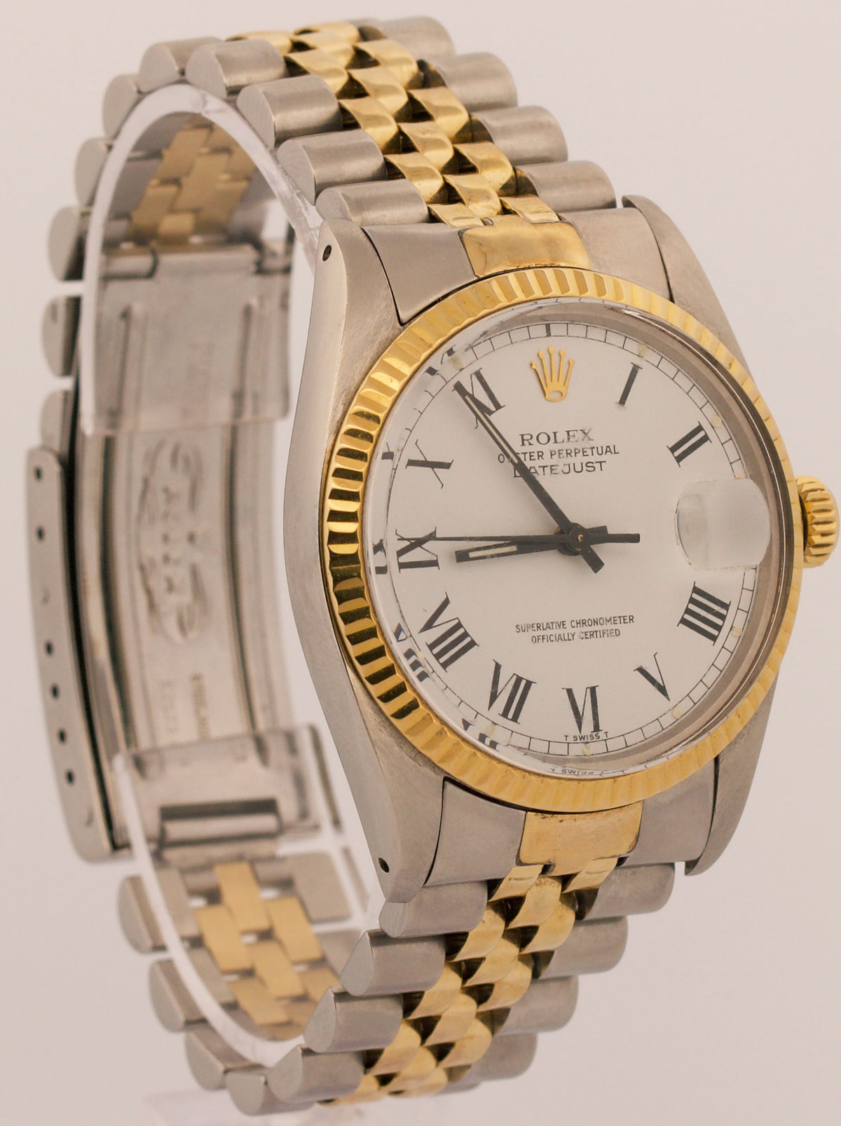 1983 Rolex DateJust 16013 White Roman Buckley Yellow Gold Steel Jubilee 36mm Box