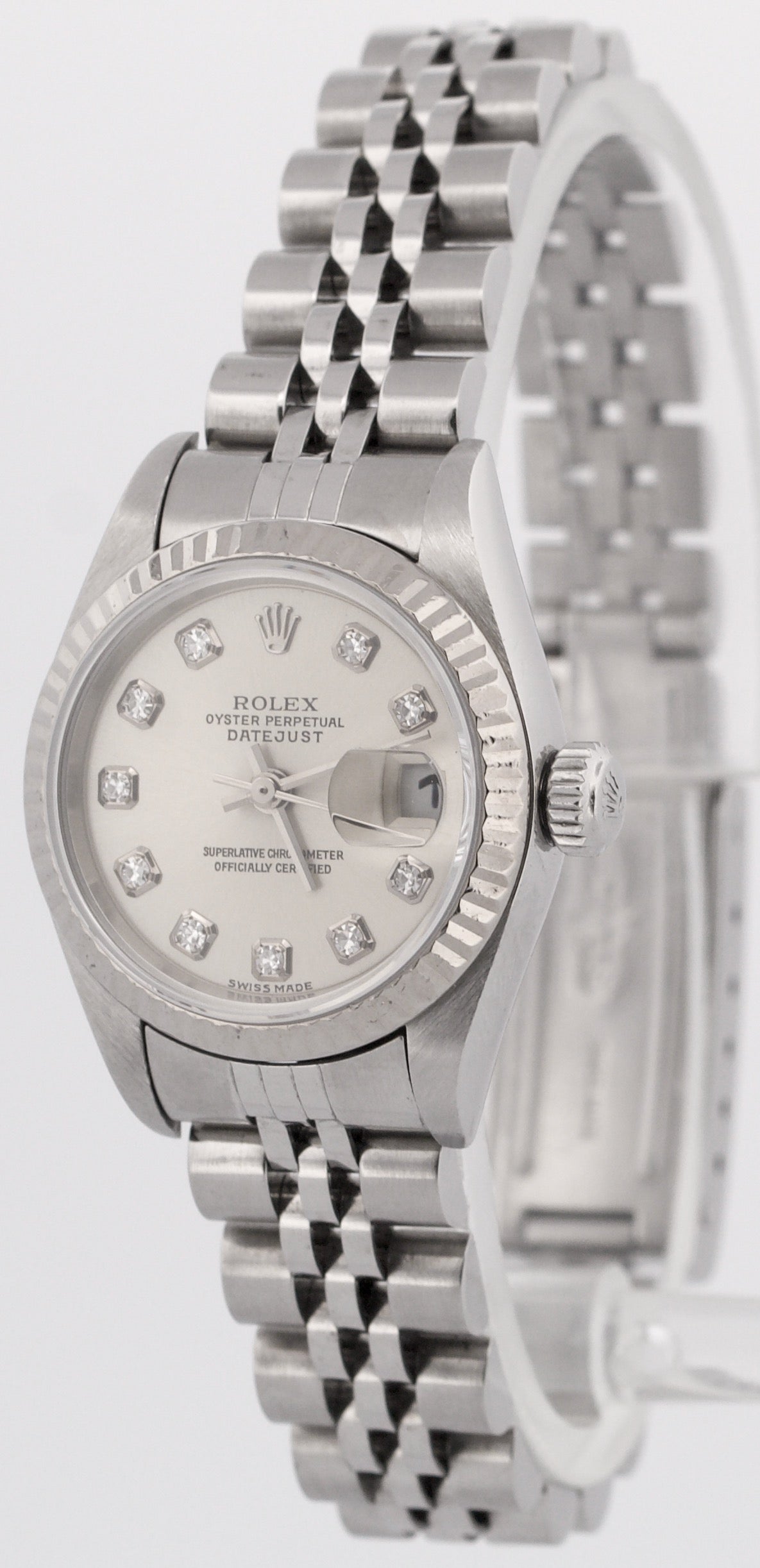 PAPERS Rolex DateJust 26mm SILVER DIAMOND 18K White Gold Steel JUBILEE 79174 BOX