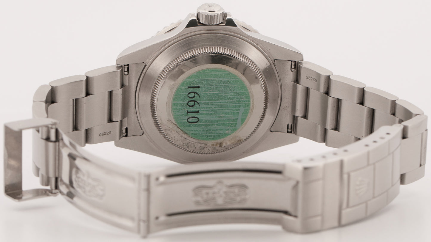 Rolex Submariner Date 16610 LV Flat 4 Green Kermit Stainless Steel Box Papers