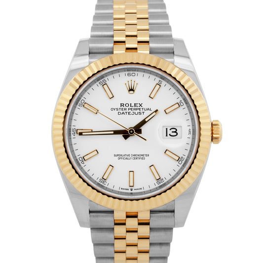 2020 PAPERS Rolex DateJust WHITE 41mm 18K Fluted Steel JUBILEE 41mm 126333 BOX