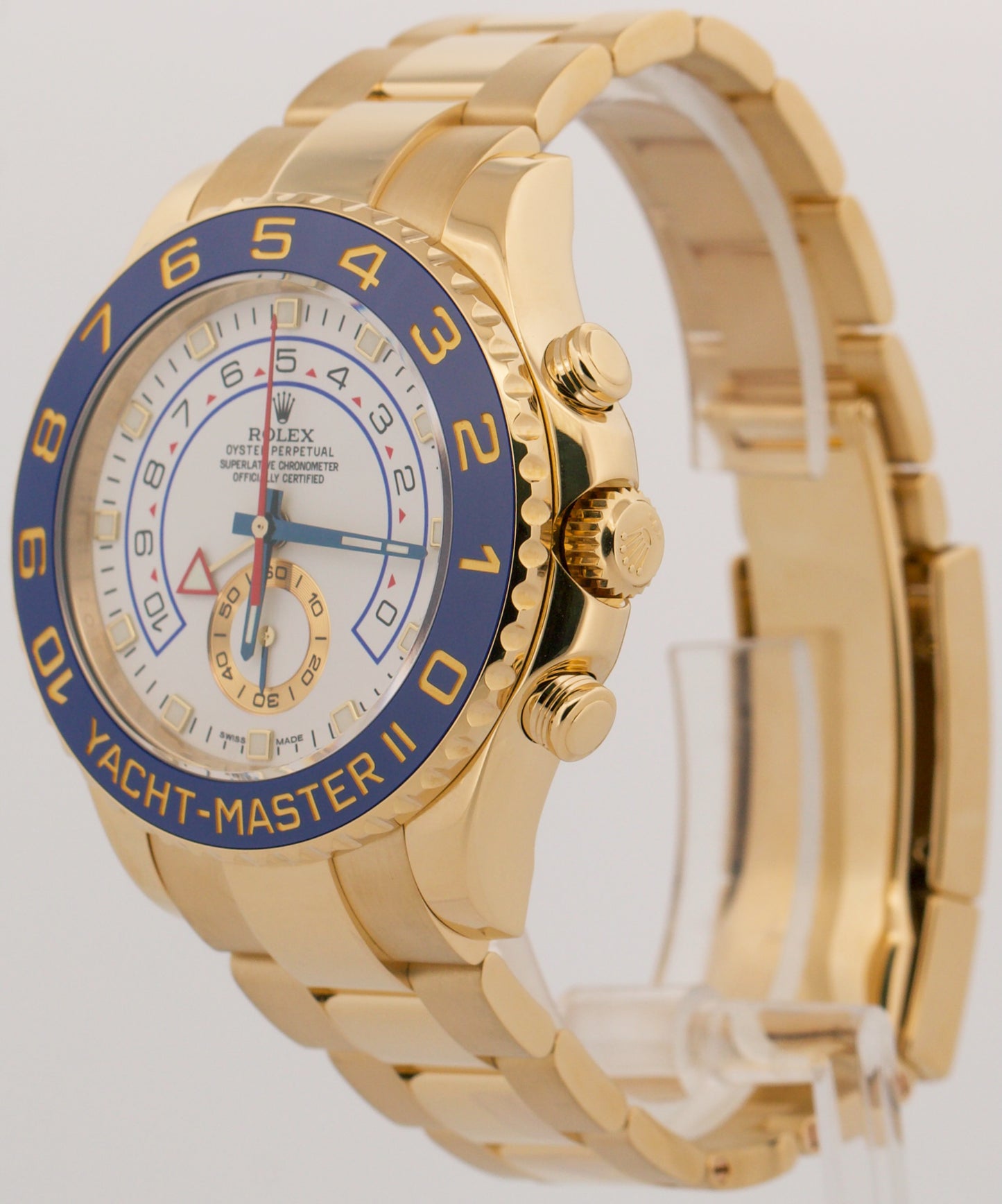2016 Rolex Yacht-Master II 116688 White Blue 18K Yellow Gold 44mm Box Papers