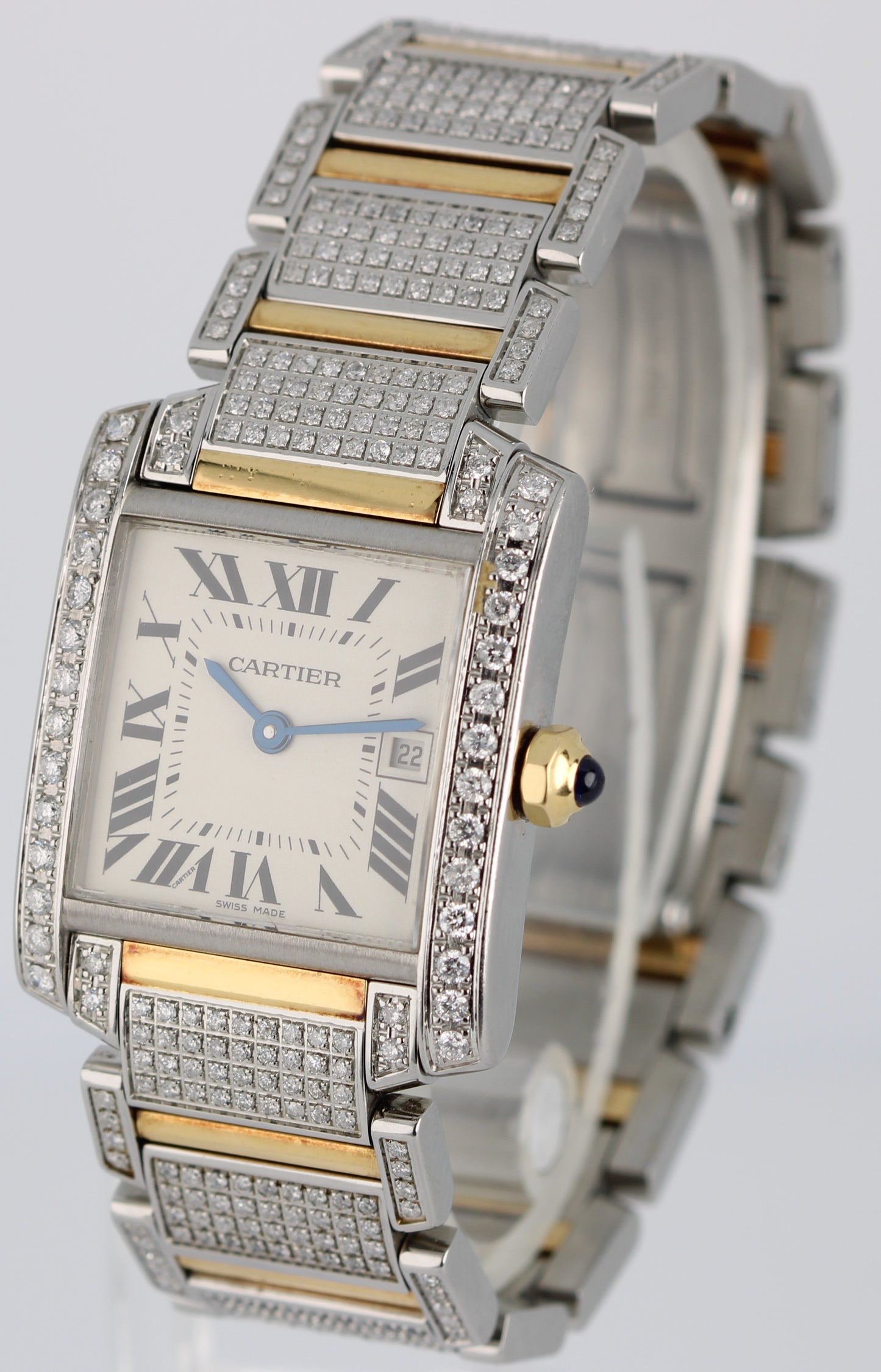 Cartier Tank Francaise Midsize Two-Tone White DIAMOND Roman 25mmx30mm 2465 Watch
