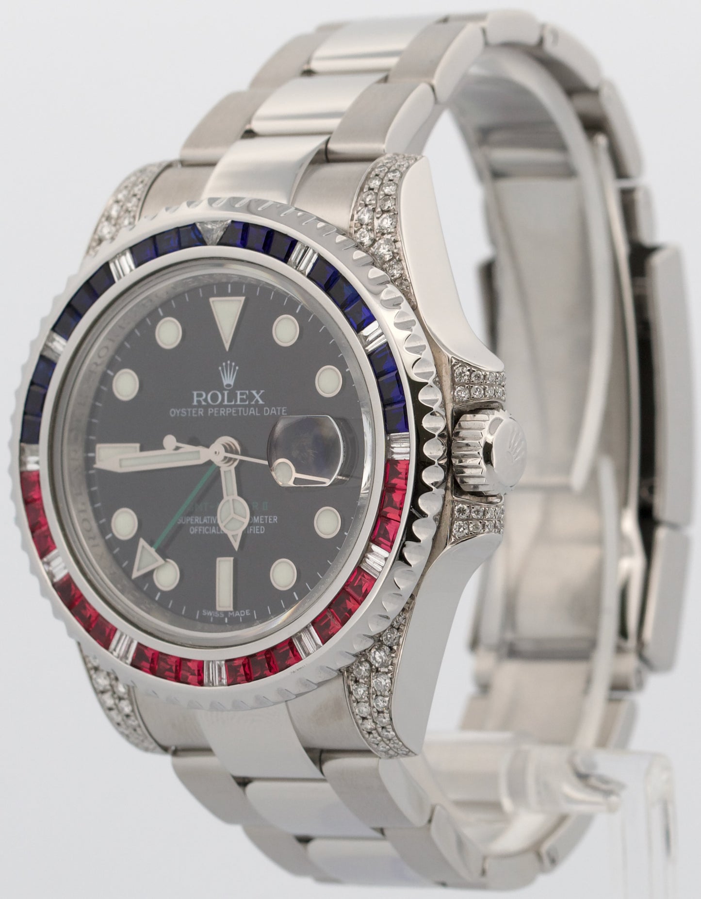 Rolex GMT-Master II Black SAPPHIRE DIAMOND Blue Pink Steel 40mm 116710 Watch