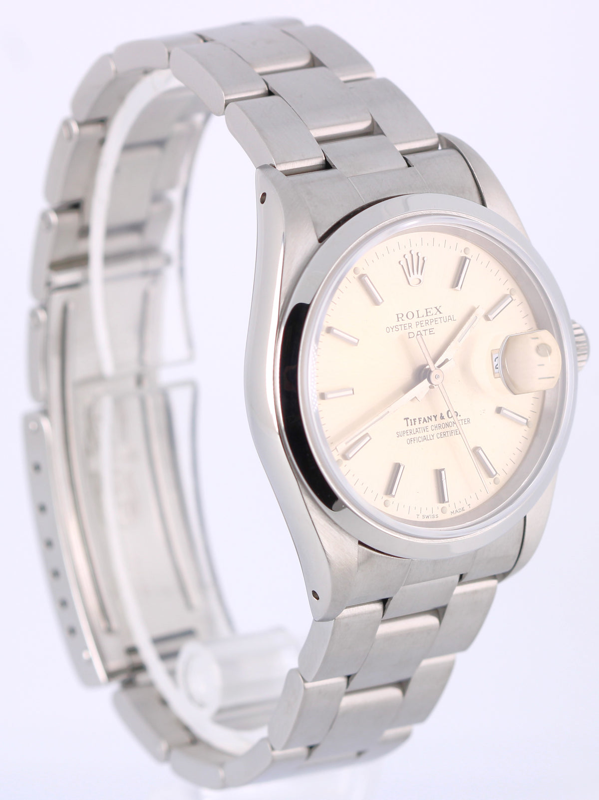 Vintage Rolex Oyster Perpetual Date Tiffany & Co 15200 Silver Patina 34mm Watch