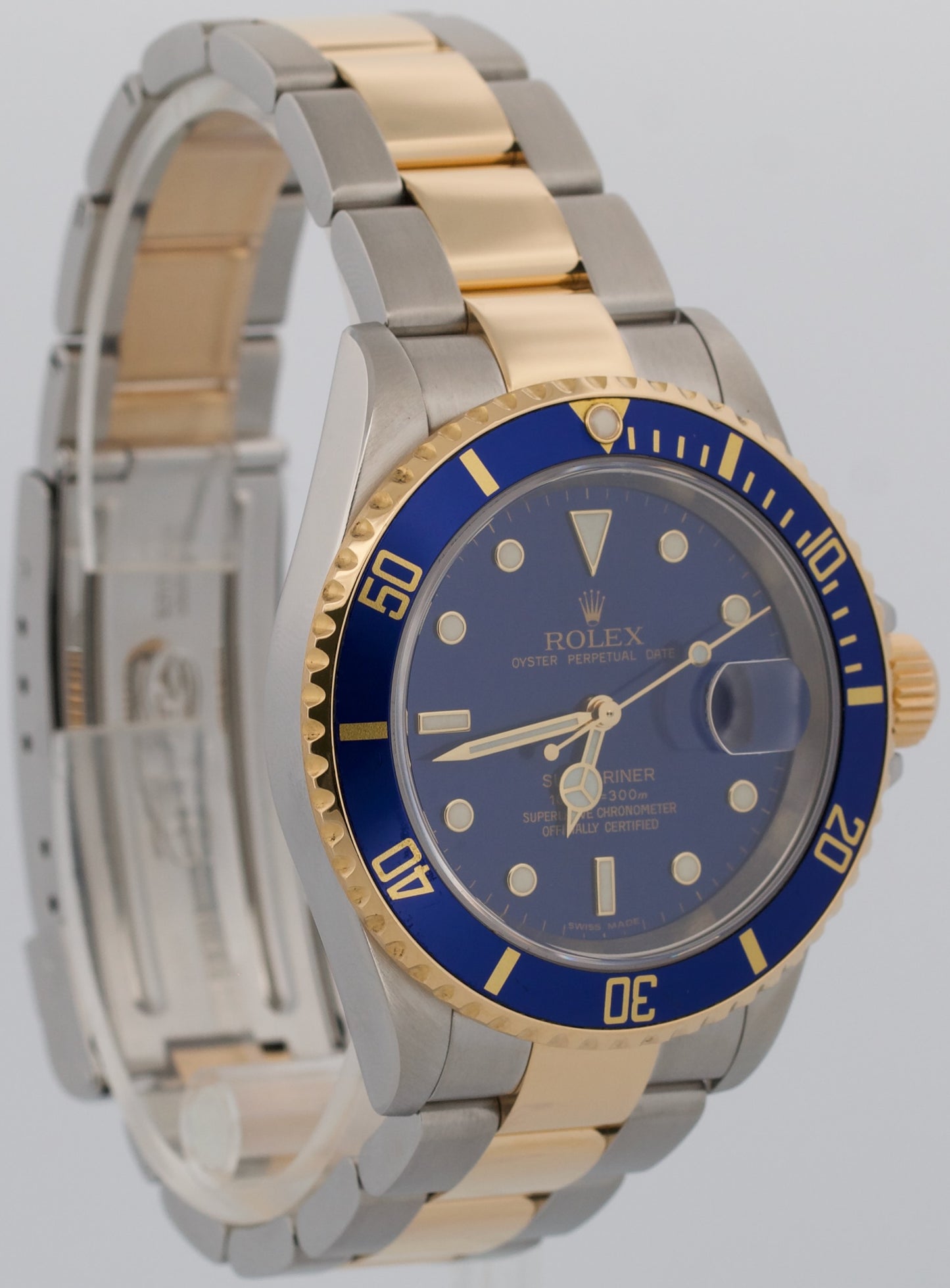 2006 Rolex Submariner Date 16613 Blue Two-Tone 18K No-Holes 40mm Box Papers