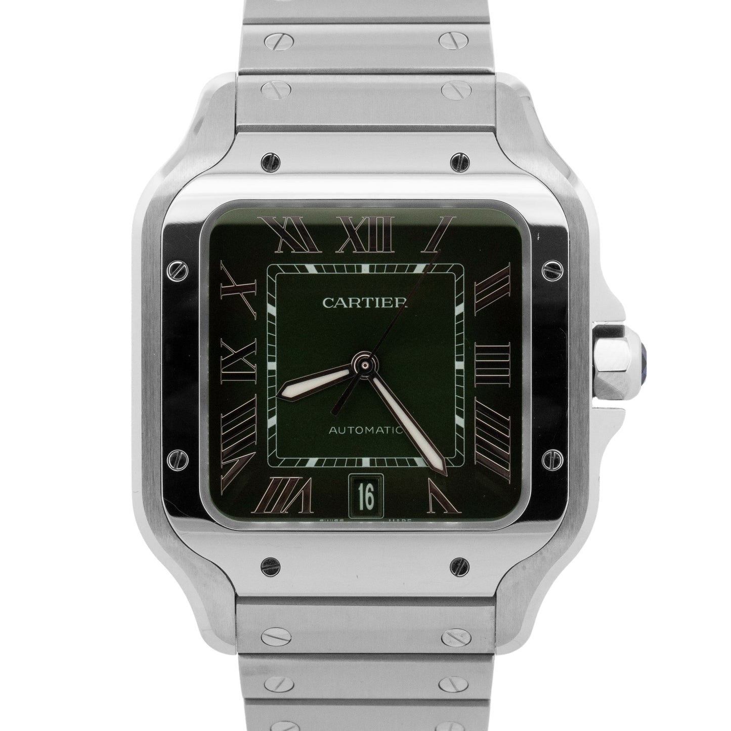 PAPERS Cartier Santos-Dumont GREEN Stainless Steel WSSA0062 4072 39.8mm BOX