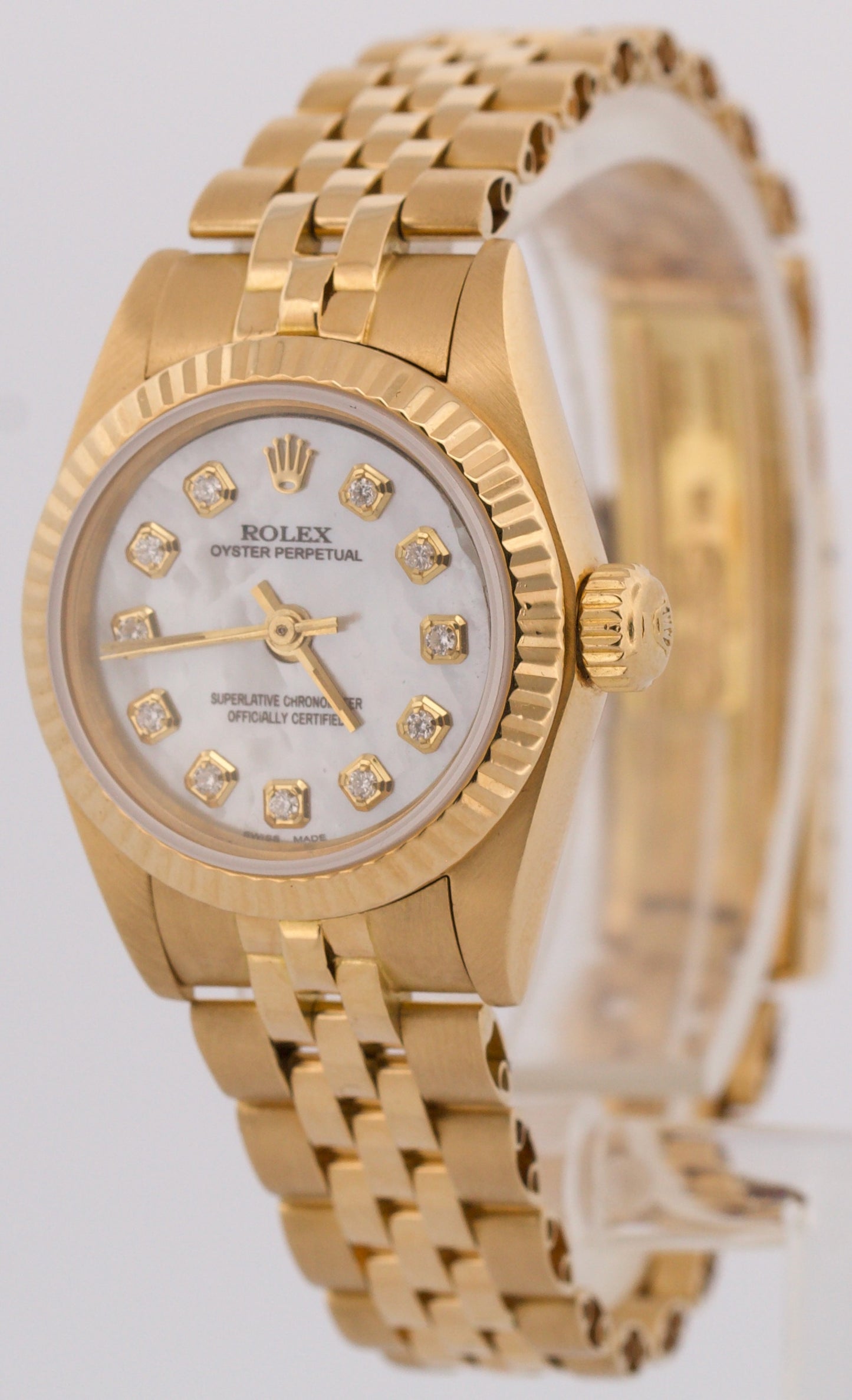 Ladies Rolex Oyster Perpetual 26mm MOP DIAMOND 18K Yellow Gold JUBILEE 67198