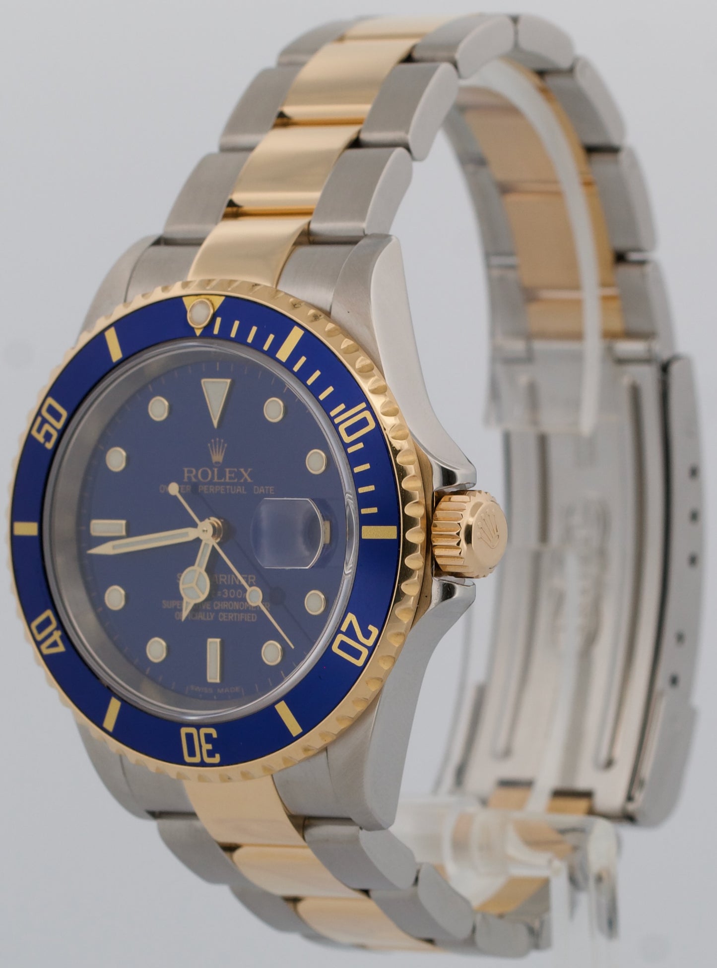 2006 Rolex Submariner Date 16613 Blue Two-Tone 18K No-Holes 40mm Box Papers