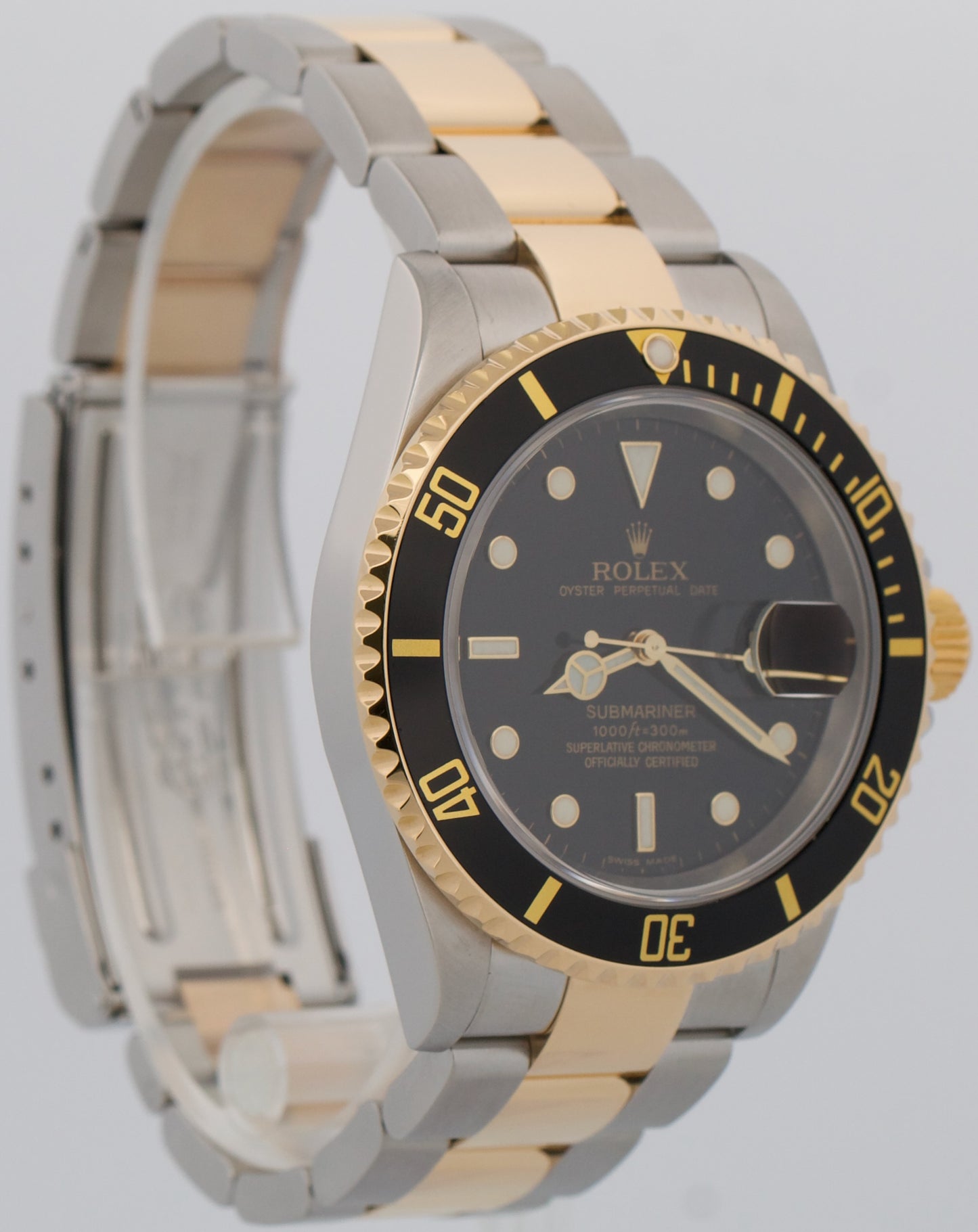 Rolex Submariner Date 16613 Black No-Holes 18K Yellow Gold Two-Tone 40mm Watch