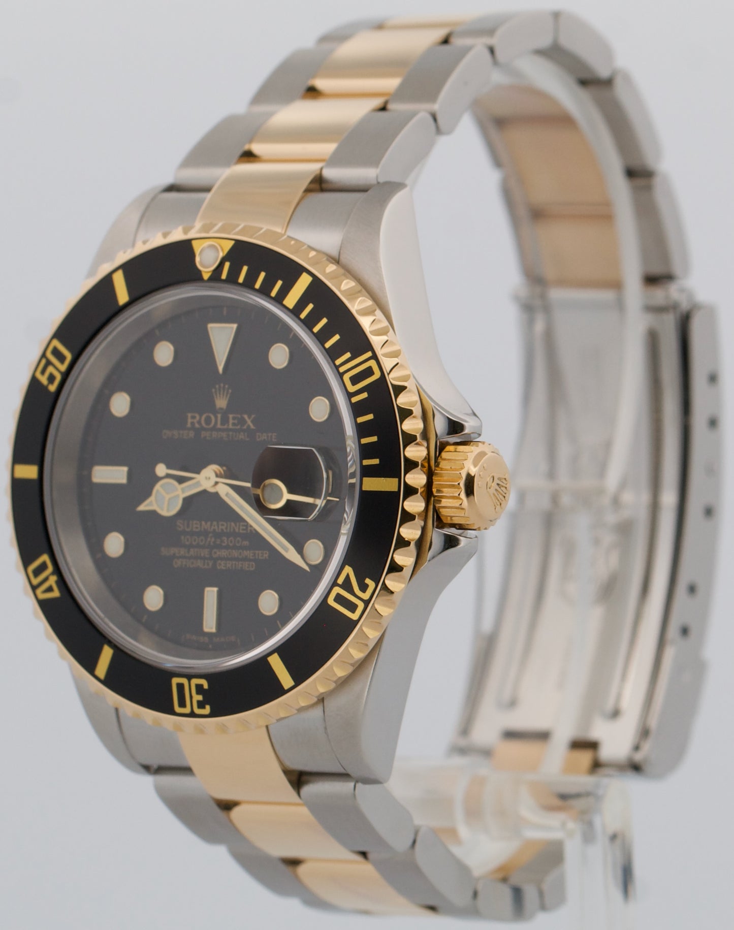 Rolex Submariner Date 16613 Black No-Holes 18K Yellow Gold Two-Tone 40mm Watch