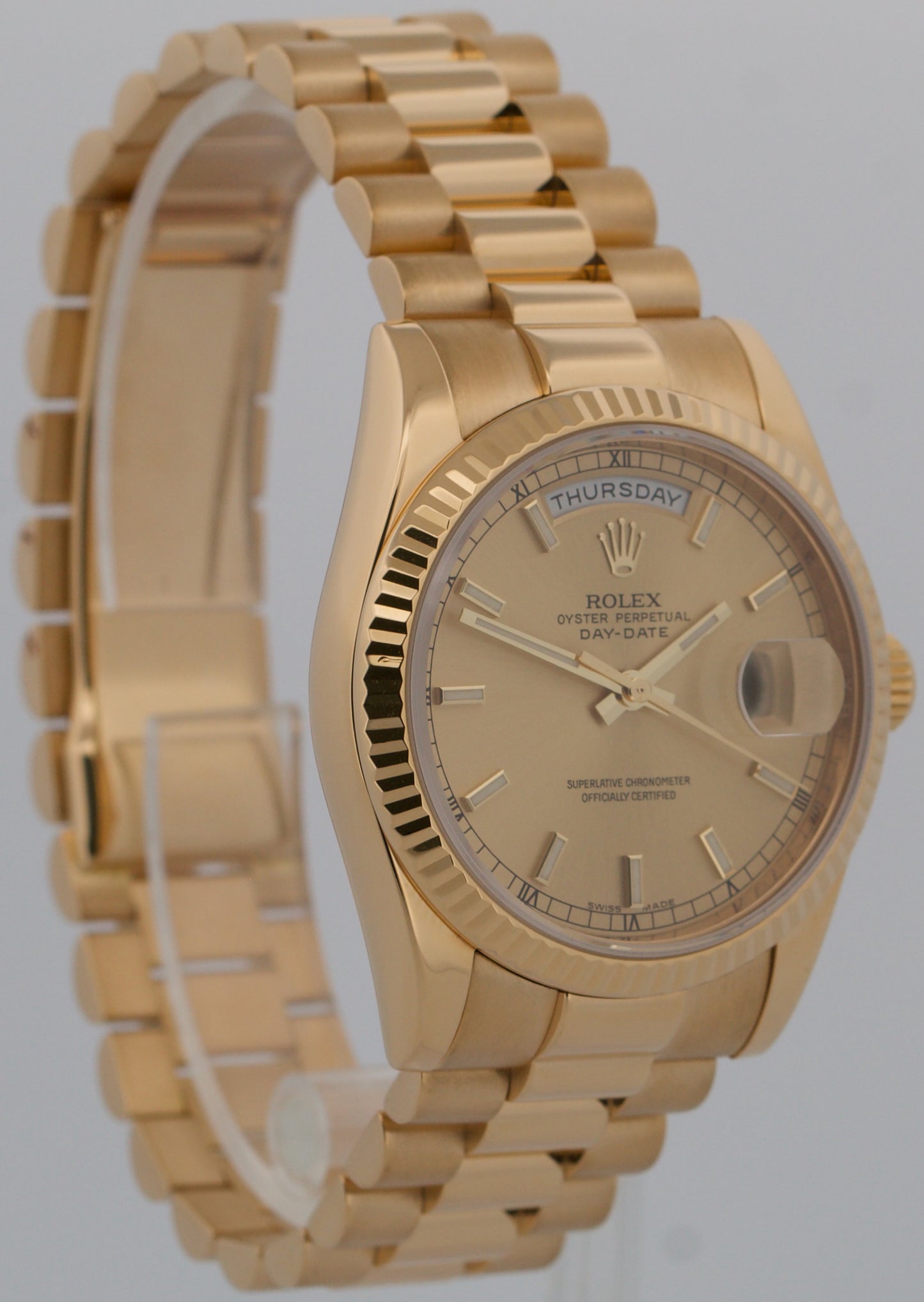 Rolex Day-Date President 118238 Champagne 18K Yellow Gold Fluted 36mm Watch