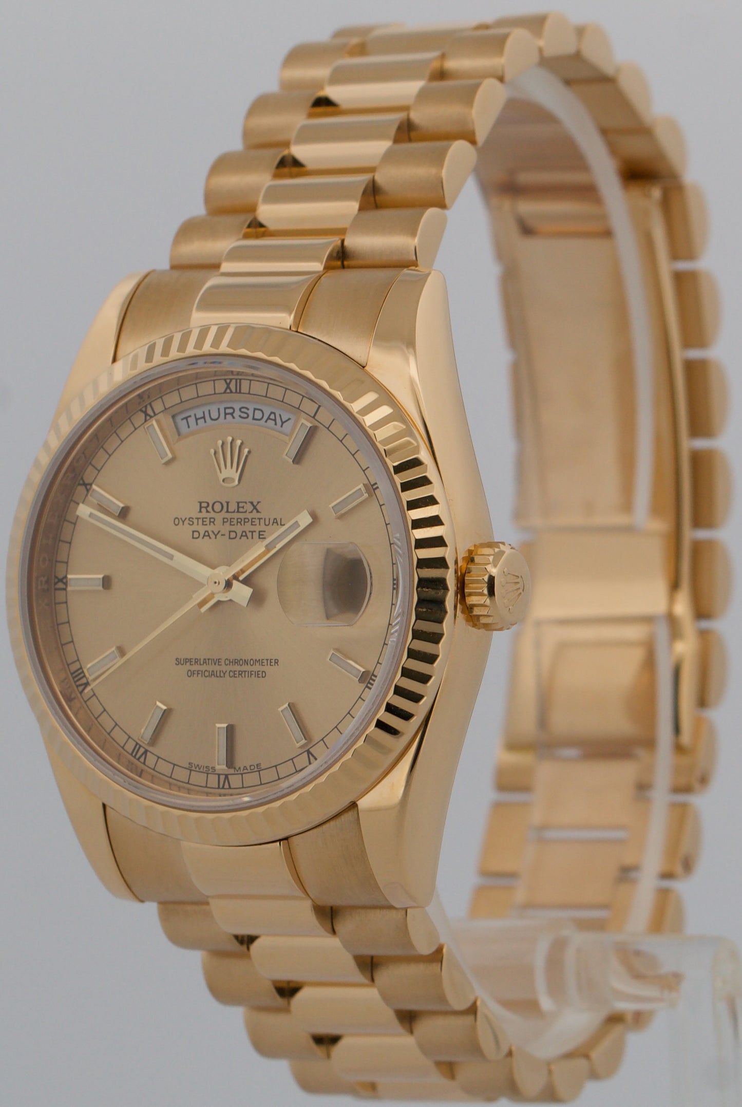 Rolex Day-Date President 118238 Champagne 18K Yellow Gold Fluted 36mm Watch