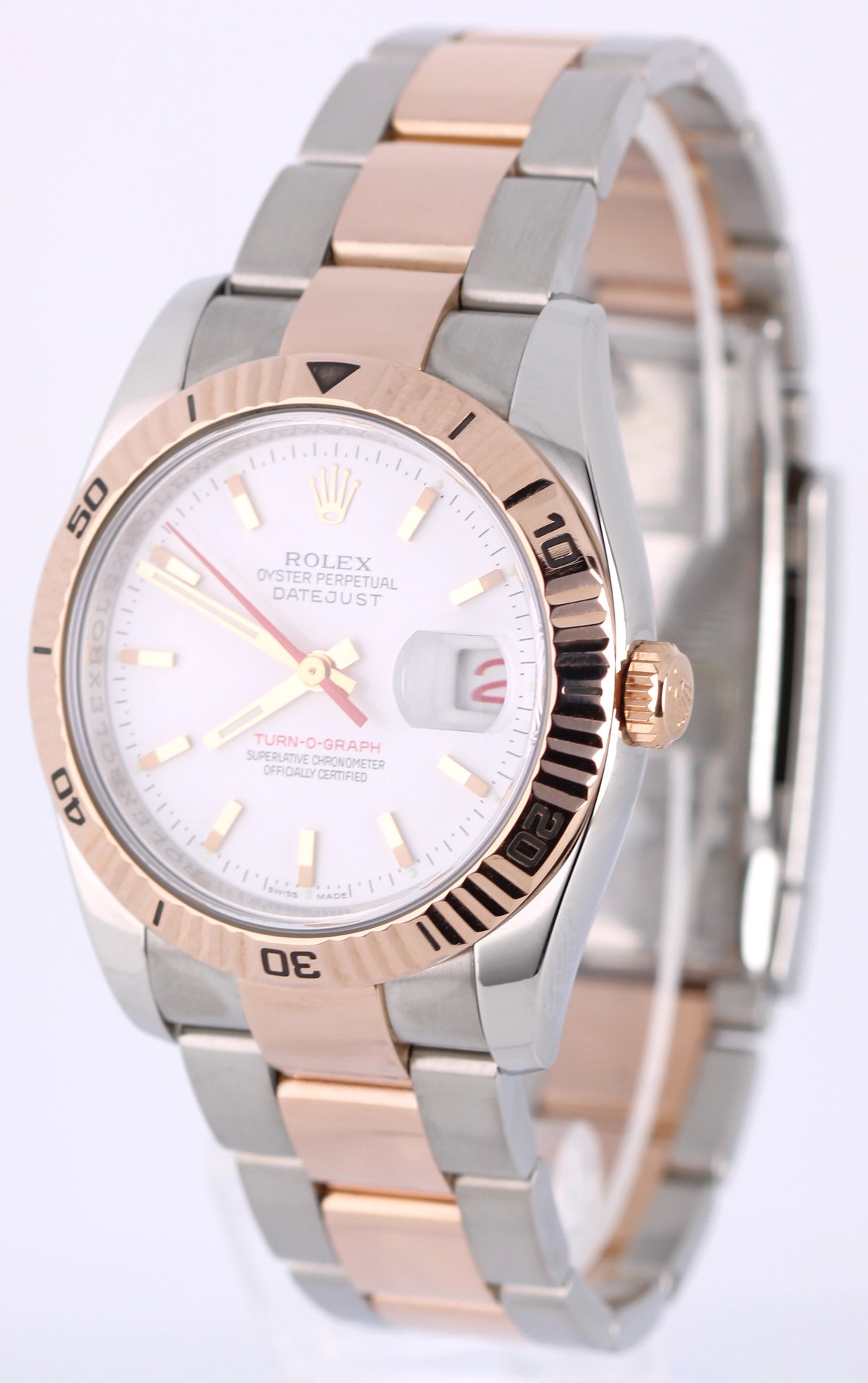 2011 Rolex Datejust Turn-O-Graph Thunderbird 116261 TwoTone White 36mm Box Paper