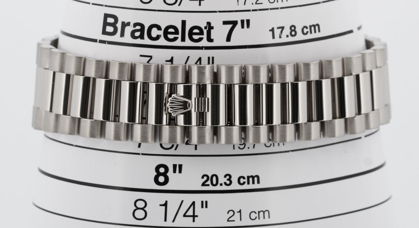 2024 Rolex Day-Date President 228239 Silver Baguette Diamond 18K 40mm Box Papers