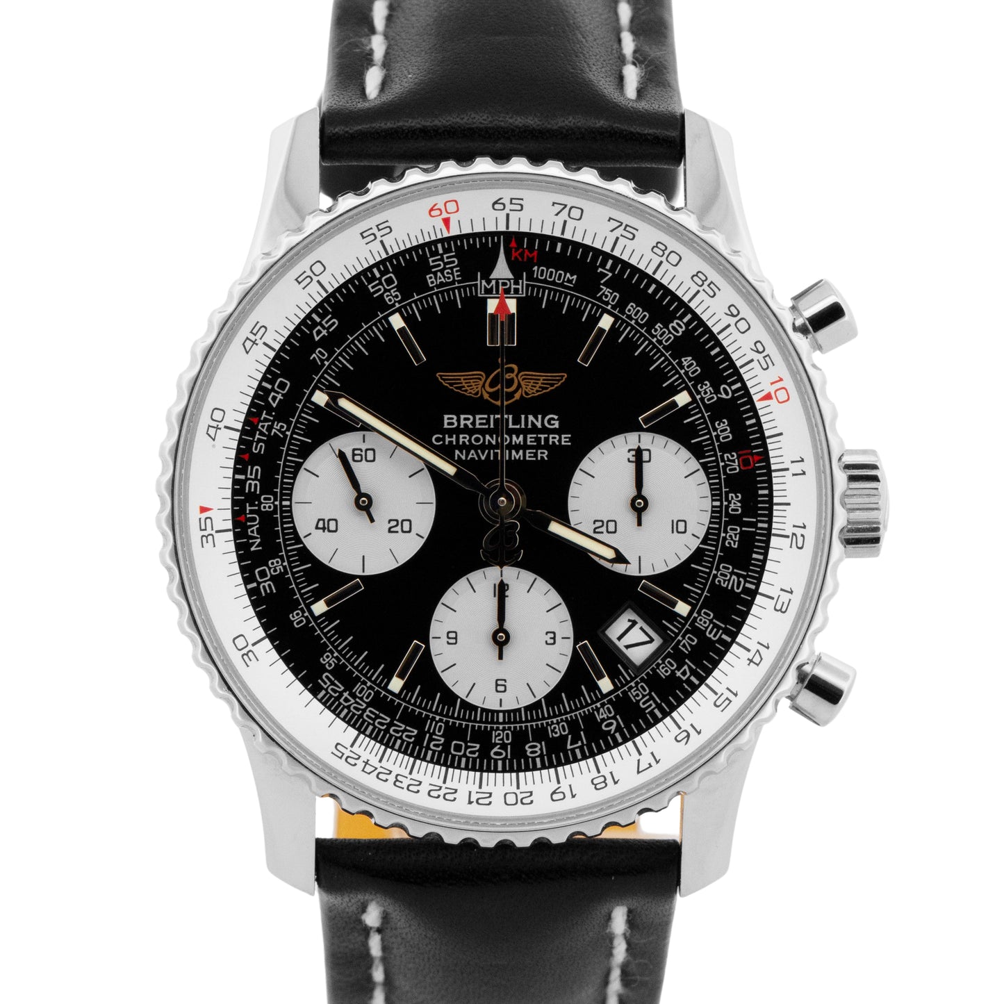 PAPERS Breitling Navitimer Chronograph 42mm Black Steel Watch A23322 BOX