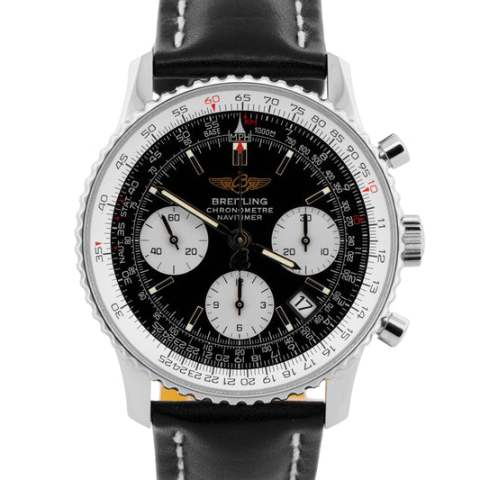 PAPERS Breitling Navitimer Chronograph 42mm Black Steel Watch A23322 BOX