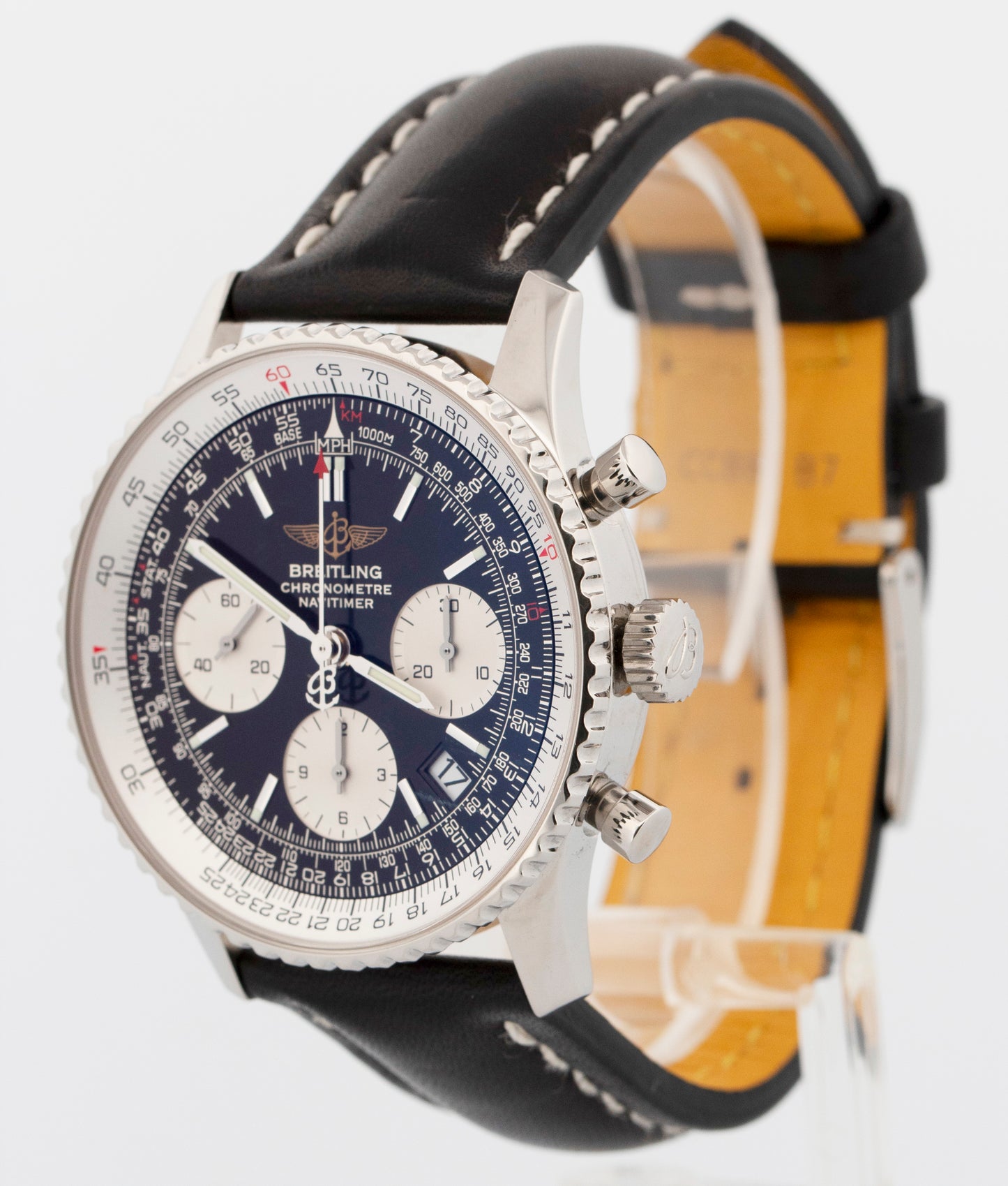 PAPERS Breitling Navitimer Chronograph 42mm Black Steel Watch A23322 BOX