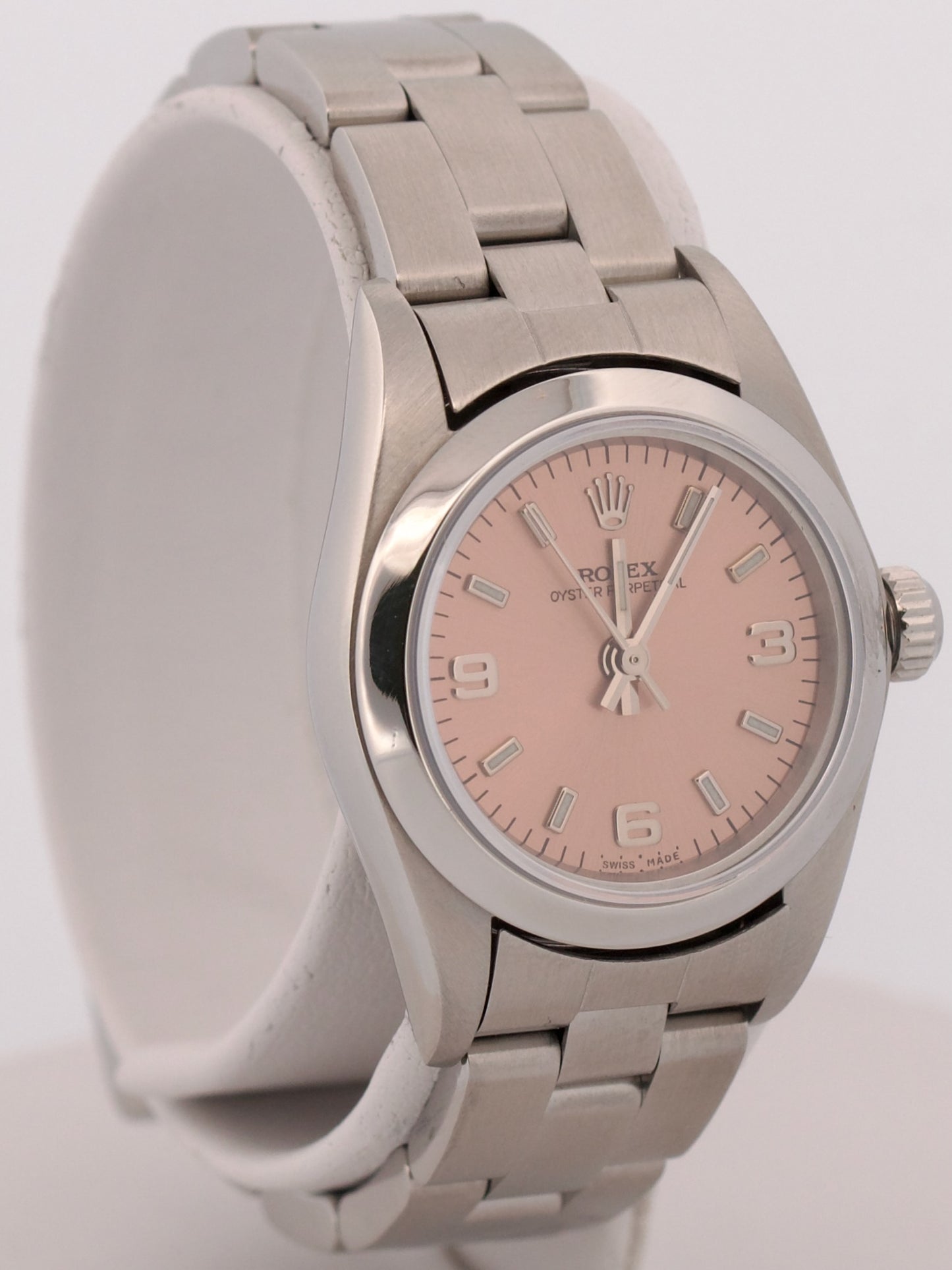 1999 Rolex Oyster Perpetual 24mm Pink SALMON Arabic Stainless Steel Oyster 76080
