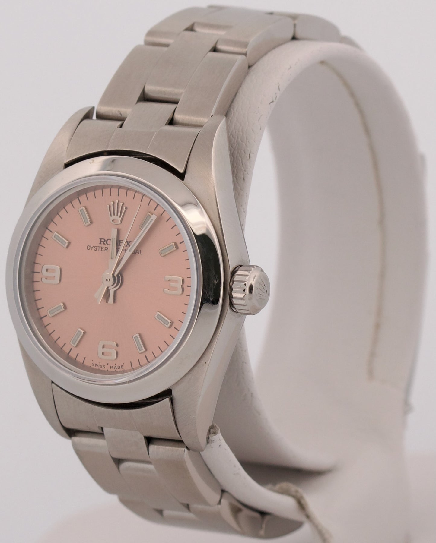 1999 Rolex Oyster Perpetual 24mm Pink SALMON Arabic Stainless Steel Oyster 76080