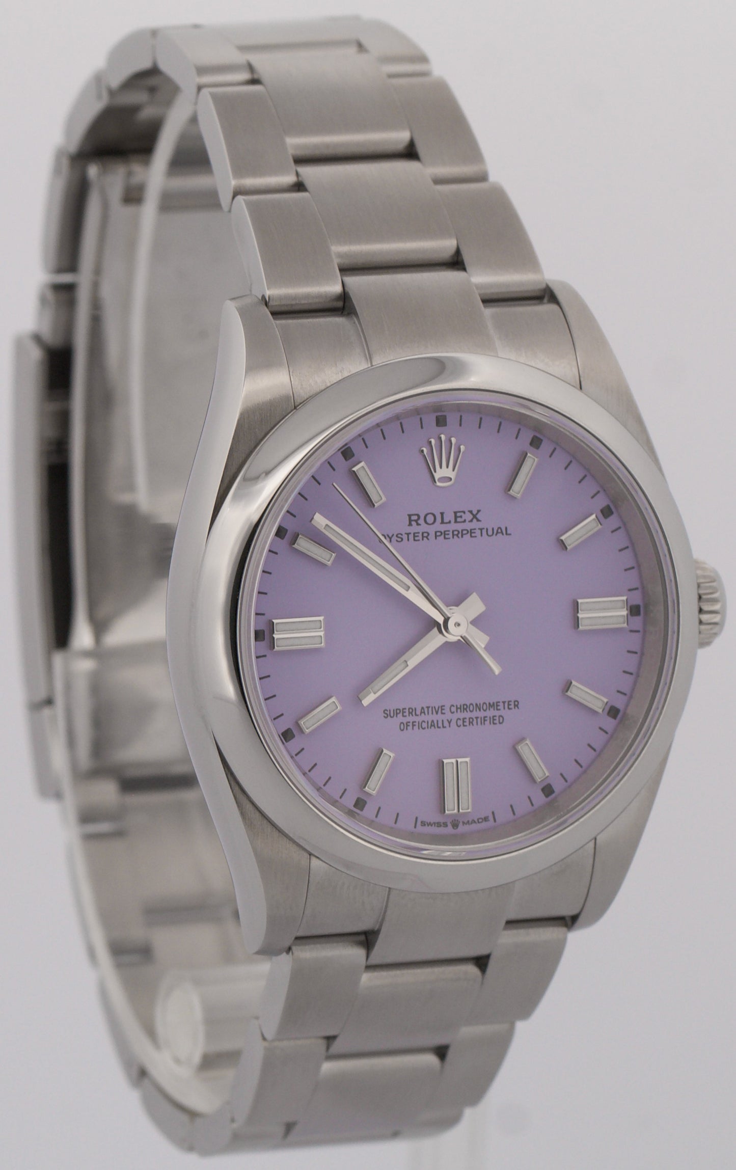 2025 PAPERS Rolex Oyster Perpetual LAVENDER Purple Steel 36mm Watch 126000 BOX