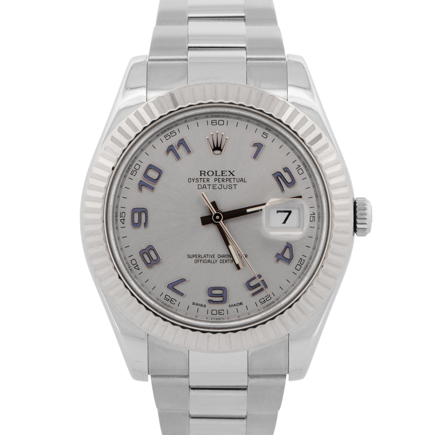 PAPERS Rolex DateJust II 41mm Silver Blue Arabic Steel Gold 116334 BOX