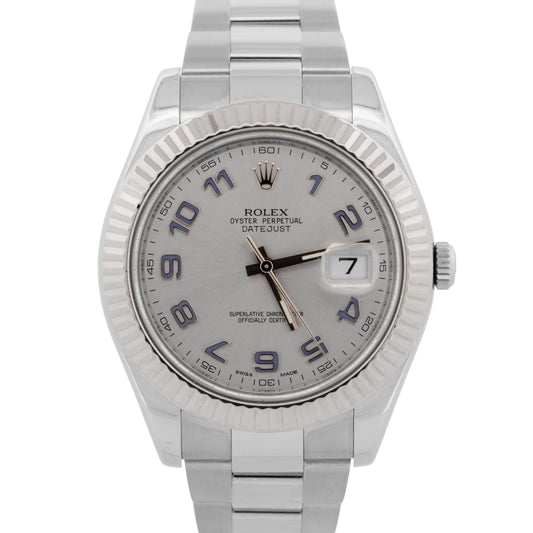 PAPERS Rolex DateJust II 41mm Silver Blue Arabic Steel Gold 116334 BOX