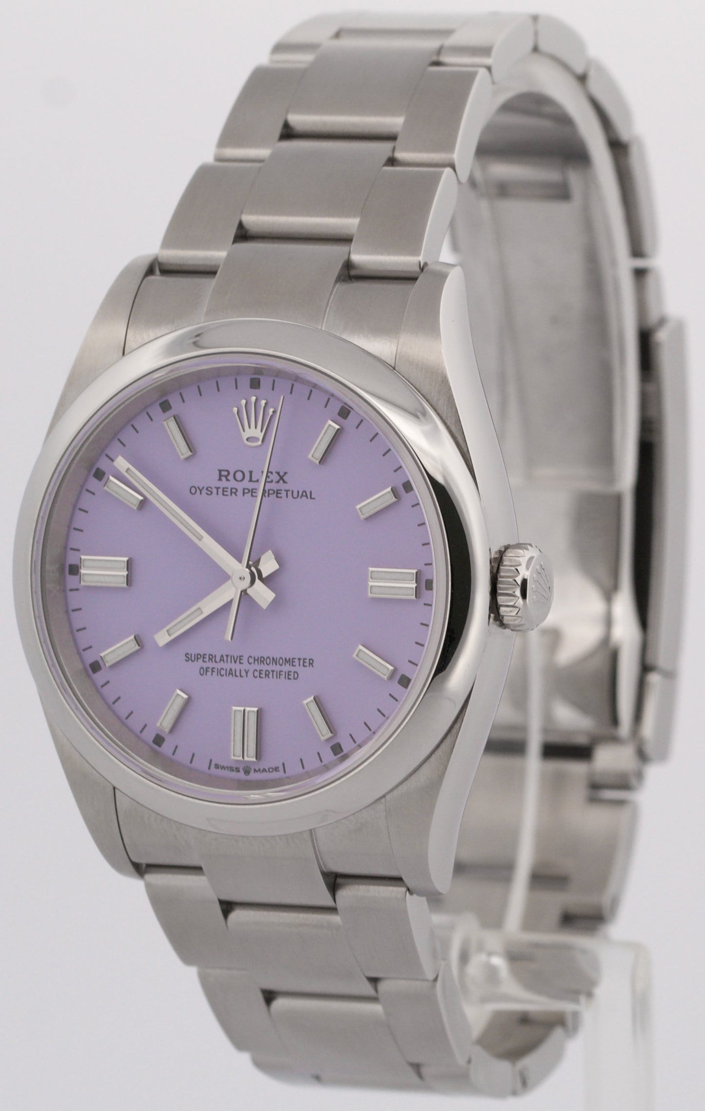 2025 PAPERS Rolex Oyster Perpetual LAVENDER Purple Steel 36mm Watch 126000 BOX