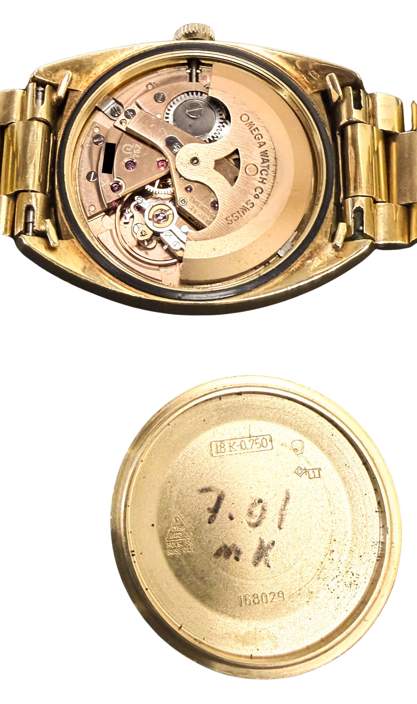 VINTAGE Omega Constellation Day-Date 18k Gold Champagne Linen 35mm 168.029 Watch