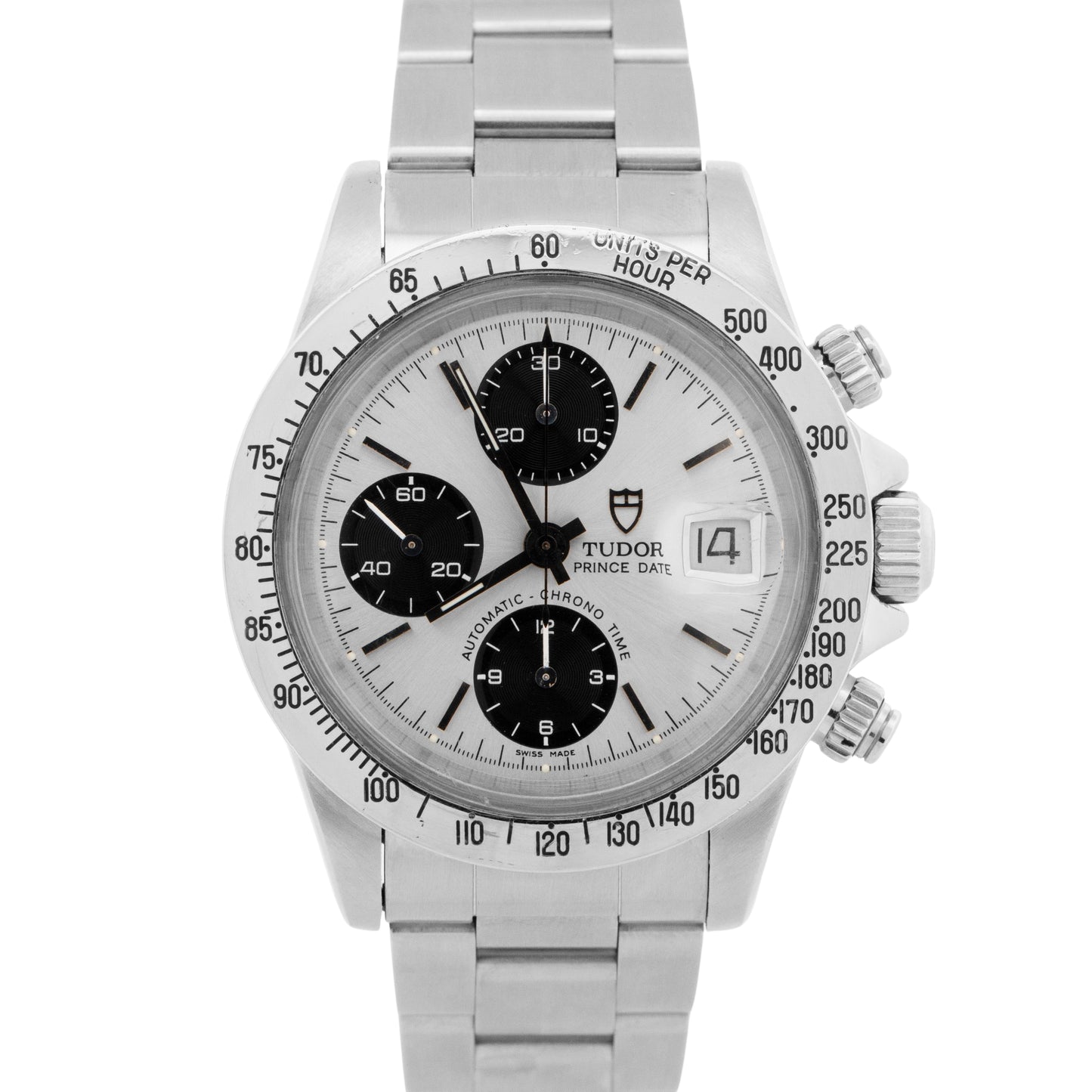 Tudor Prince Date Chronograph Big Block Silver 94300 40mm Steel Automatic Watch