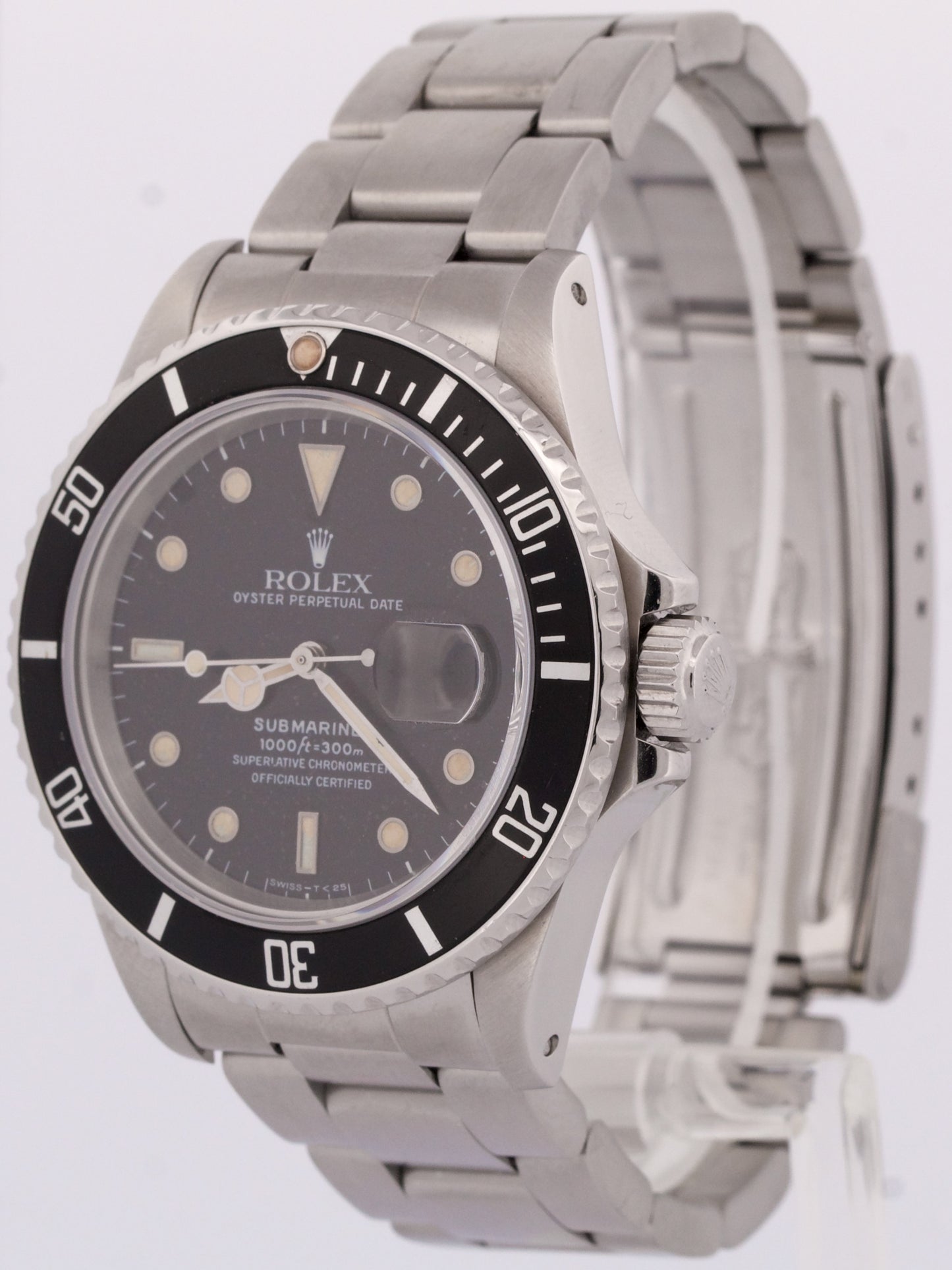 PAPERS 1986 Rolex Submariner Date PATINA BLACK DIAL 40mm Oyster Watch 16800 BOX