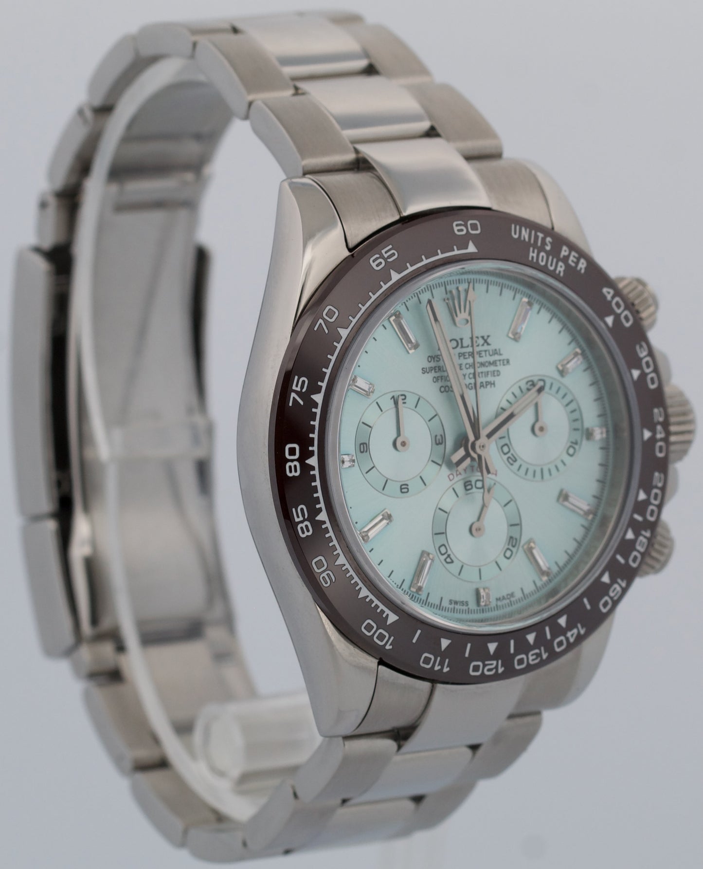 Rolex Daytona Cosmograph 116520 Glacier Blue Baguette Diamond Steel 40mm Watch
