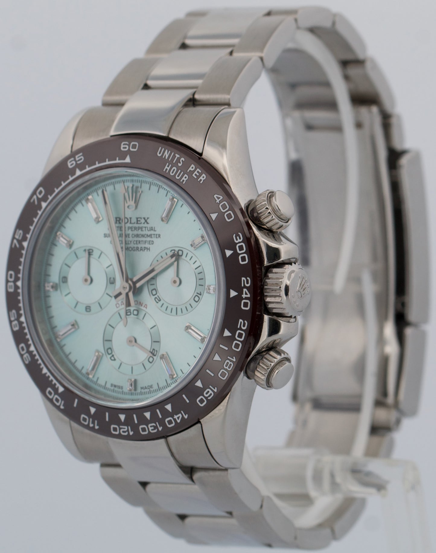 Rolex Daytona Cosmograph 116520 Glacier Blue Baguette Diamond Steel 40mm Watch