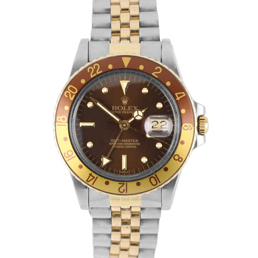 VINTAGE Rolex GMT-Master ROOT BEER Two-Tone Gold Brown NIPPLE 40mm 16753 Watch