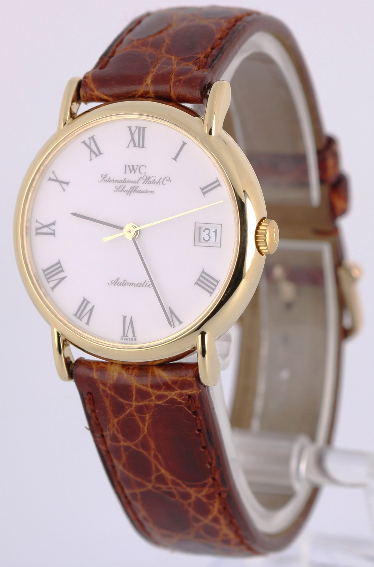IWC Portofino IW3513-27 18k Yellow Gold White Roman Numeral 34mm Leather Watch
