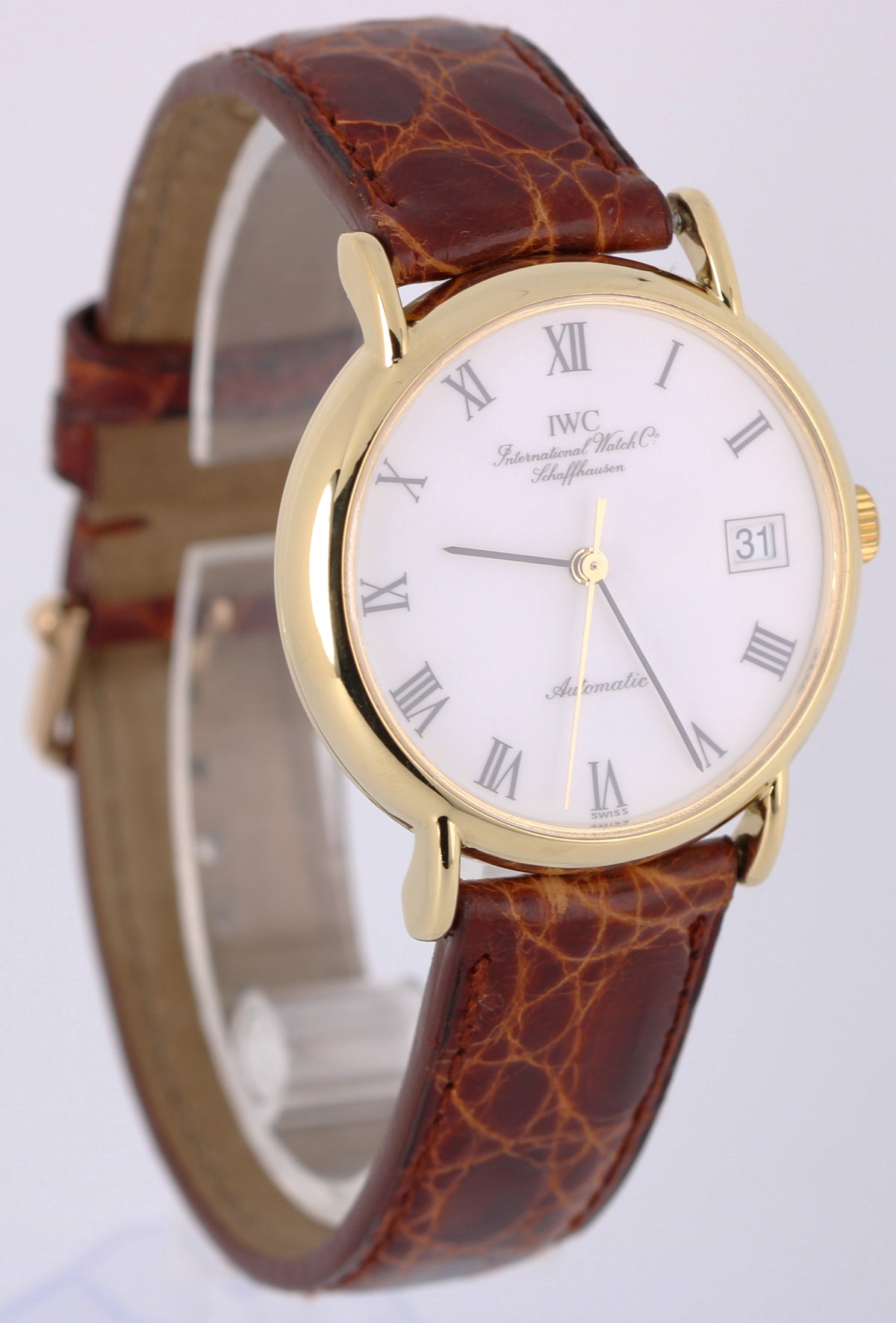 IWC Portofino IW3513-27 18k Yellow Gold White Roman Numeral 34mm Leather Watch