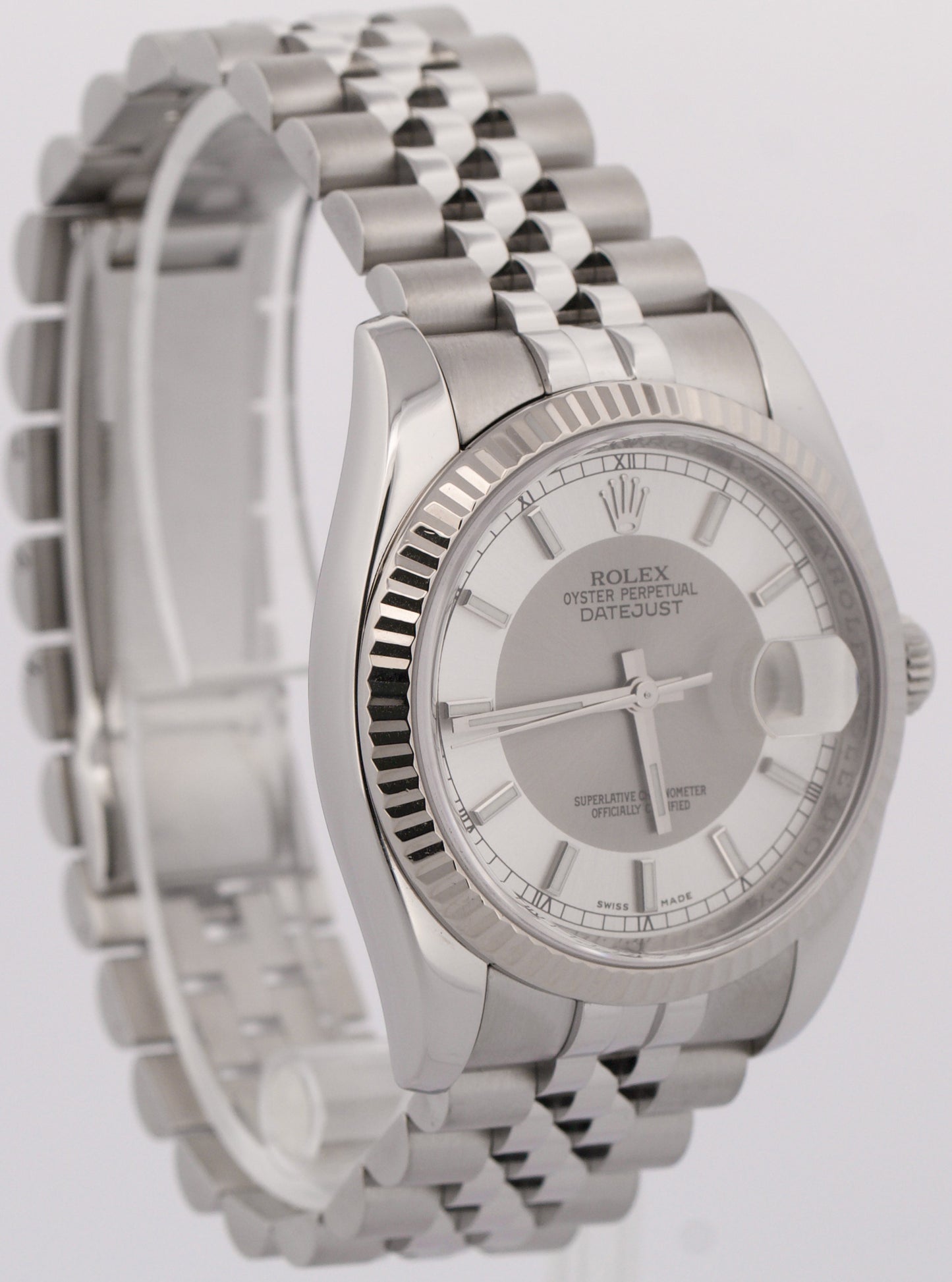 PAPERS Rolex DateJust 36mm BULLSEYE Silver Gray Steel JUBILEE 18K Red 116234 BOX