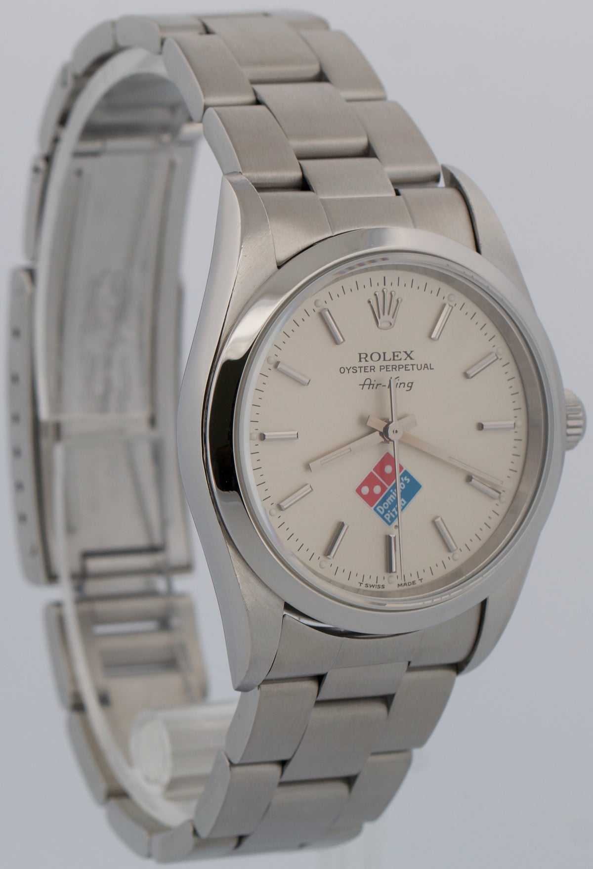 1999 Rolex Oyster Perpetual Air-King 14000 Silver Dominos Steel 34mm Watch